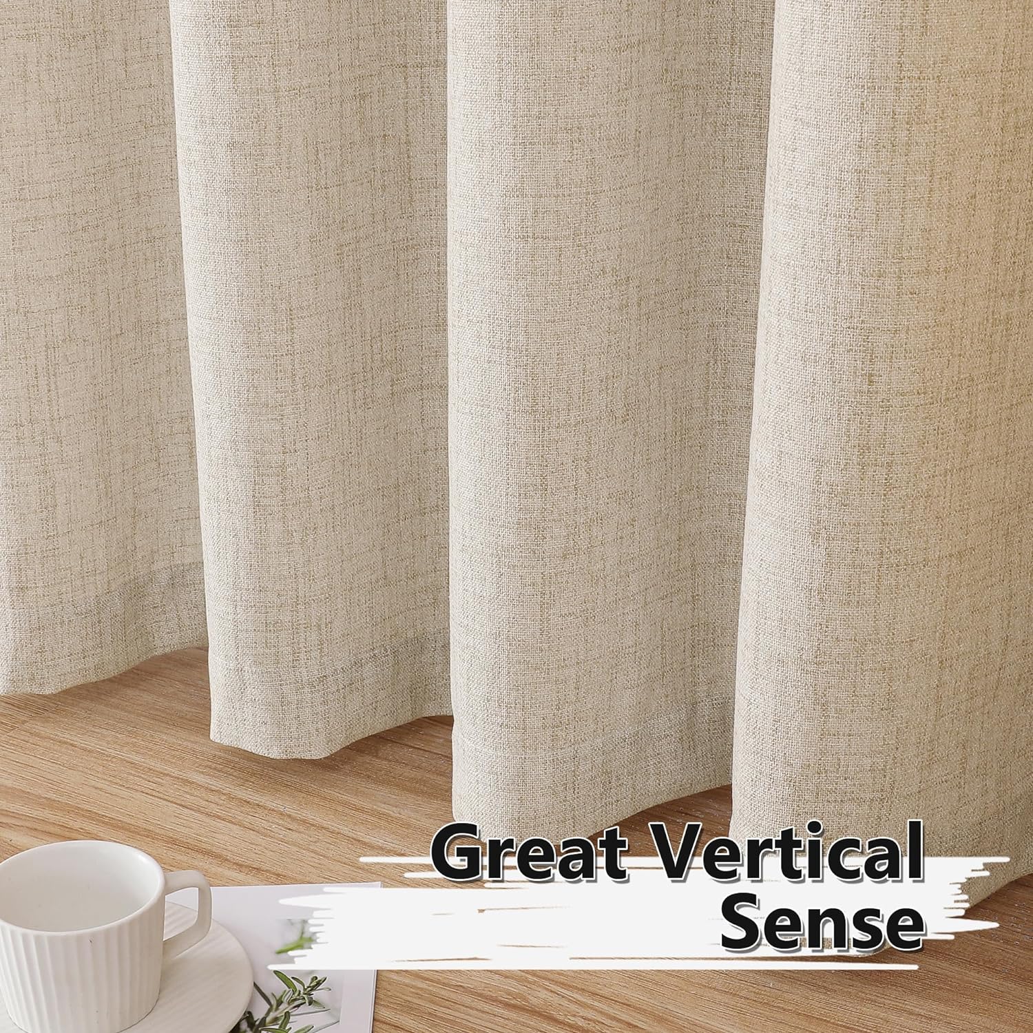 Tollpiz Short Linen Curtains Bedroom Rod Pocket Semi Sheer Curtain Burlap Light Filtering Thick Linen Drapes for Living Room, 38 x 45 inches Long, Natural, Set of 2 Panels - Image 4