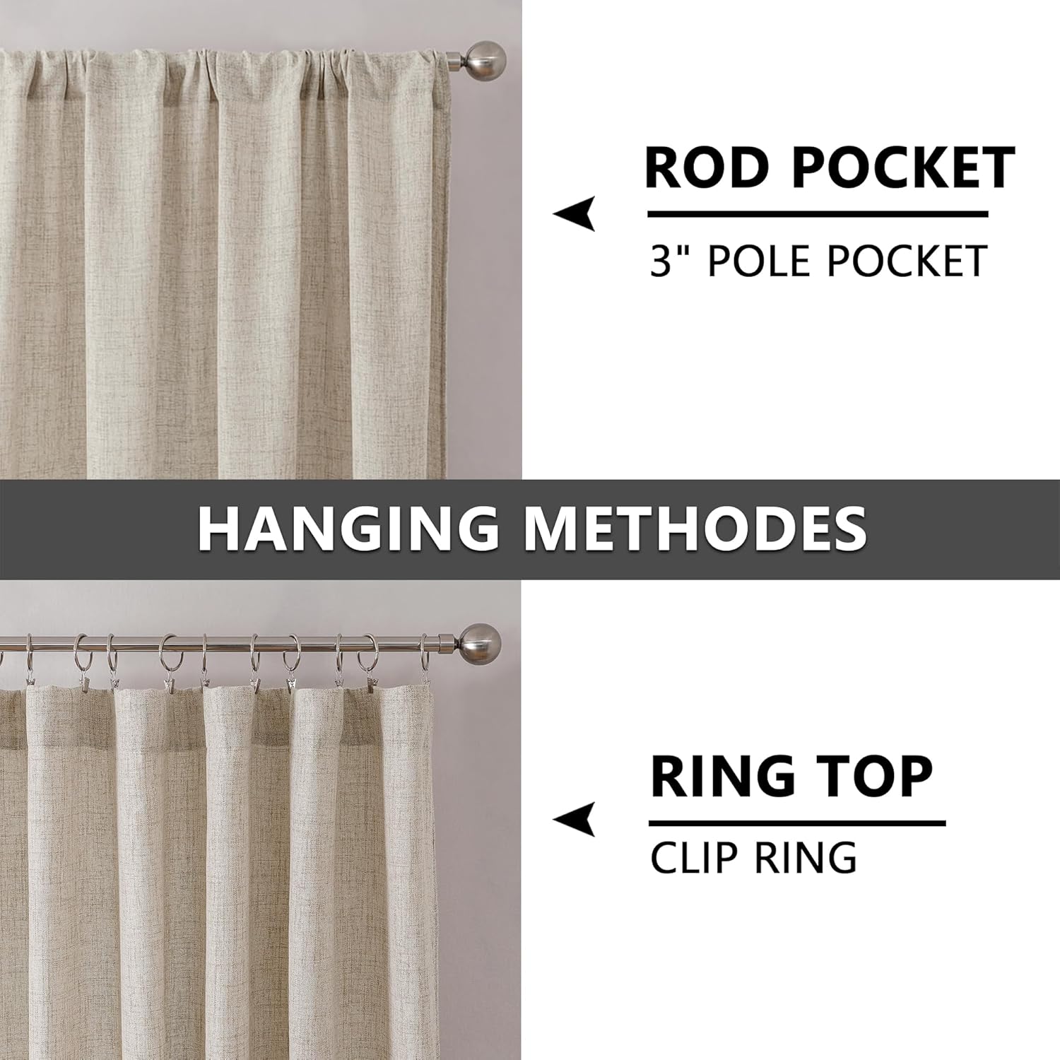 Tollpiz Short Linen Curtains Bedroom Rod Pocket Semi Sheer Curtain Burlap Light Filtering Thick Linen Drapes for Living Room, 38 x 45 inches Long, Natural, Set of 2 Panels - Image 5