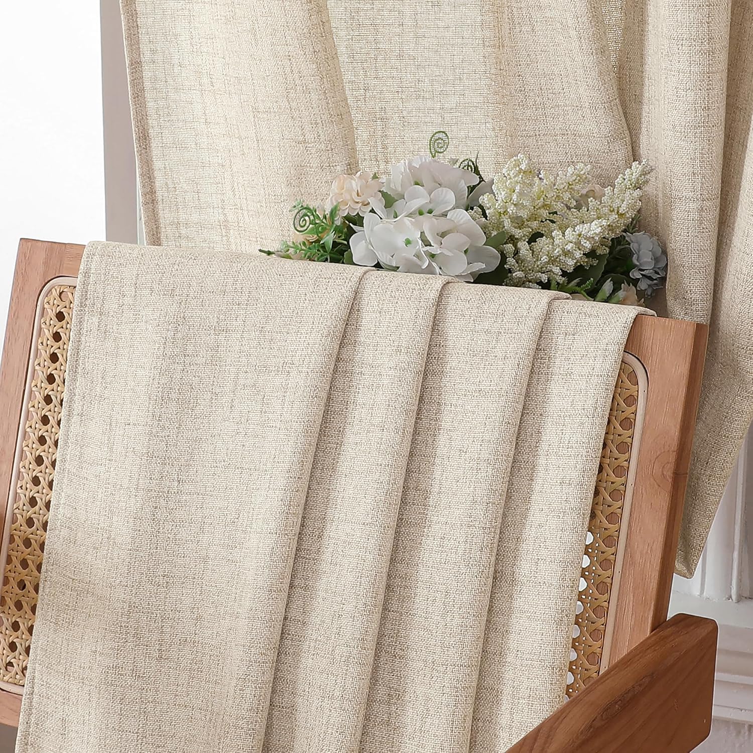 Tollpiz Short Linen Curtains Bedroom Rod Pocket Semi Sheer Curtain Burlap Light Filtering Thick Linen Drapes for Living Room, 38 x 45 inches Long, Natural, Set of 2 Panels - Image 6