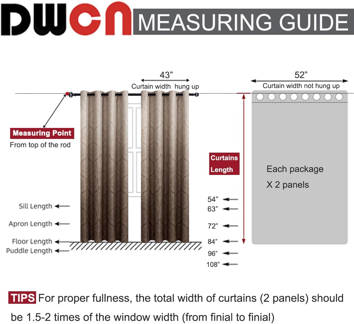 DWCN Ombre Blackout Curtains for Bedroom - Damask Patterned Thermal Insulated Energy Saving Grommet Curtains for Living Room, Set of 2 Gradient Window Curtain Panels, 52 x 84 Inches Long, Brown