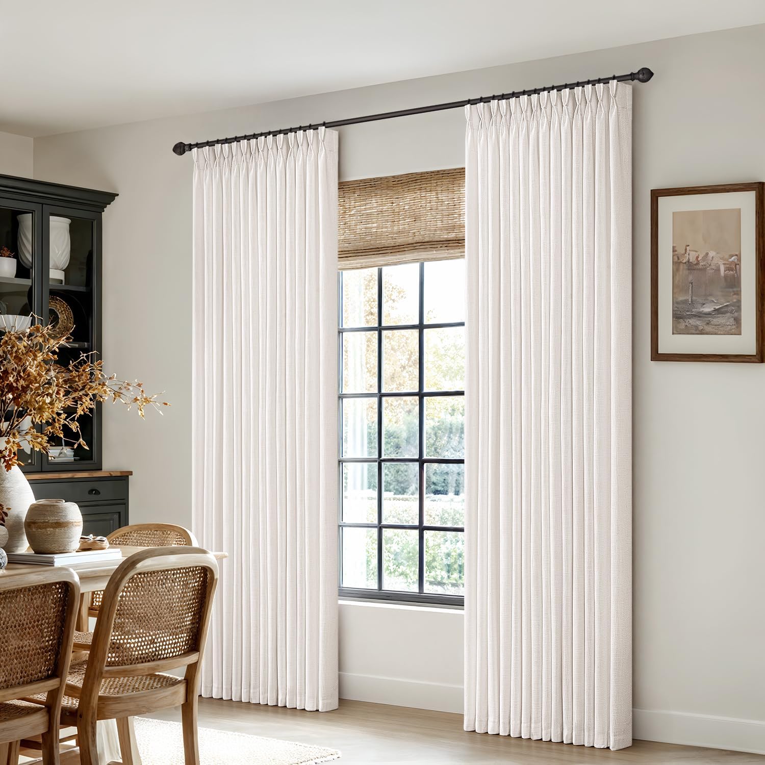 MIULEE Pinch Pleated Thick Linen Curtains 90 Inches Long 2 Panels for Living Room Bedroom, Memory Trained Pinch Pleat Drapes Back Tab Light Filtering Natural Ivory Cream Window Curtains with Hooks