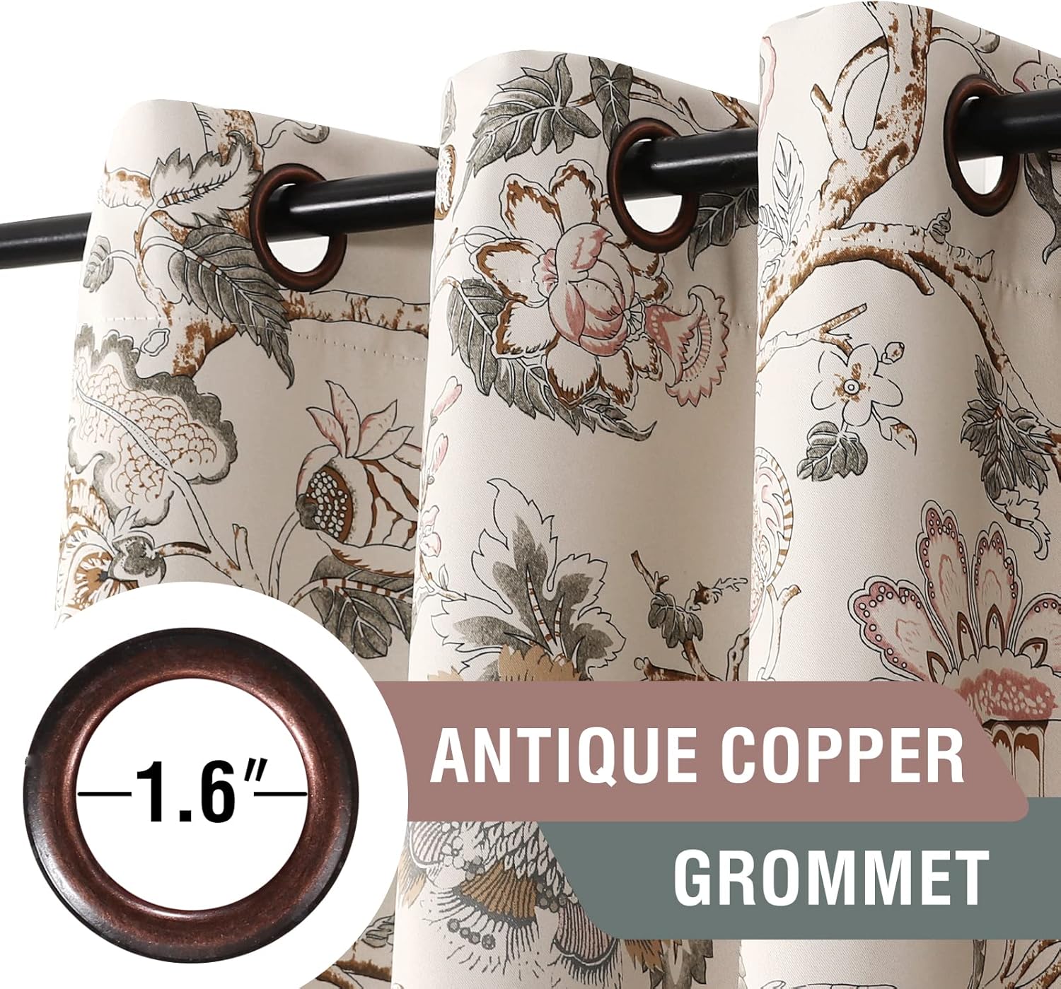 Alternative view of H.VERSAILTEX Blackout Curtains 84 Inch Length 2 Panels Set Floral Print Curtain Drapes for Living Room Thermal Insulated Grommet Window Curtains for Bedroom - Traditional Floral in Sage and Brown