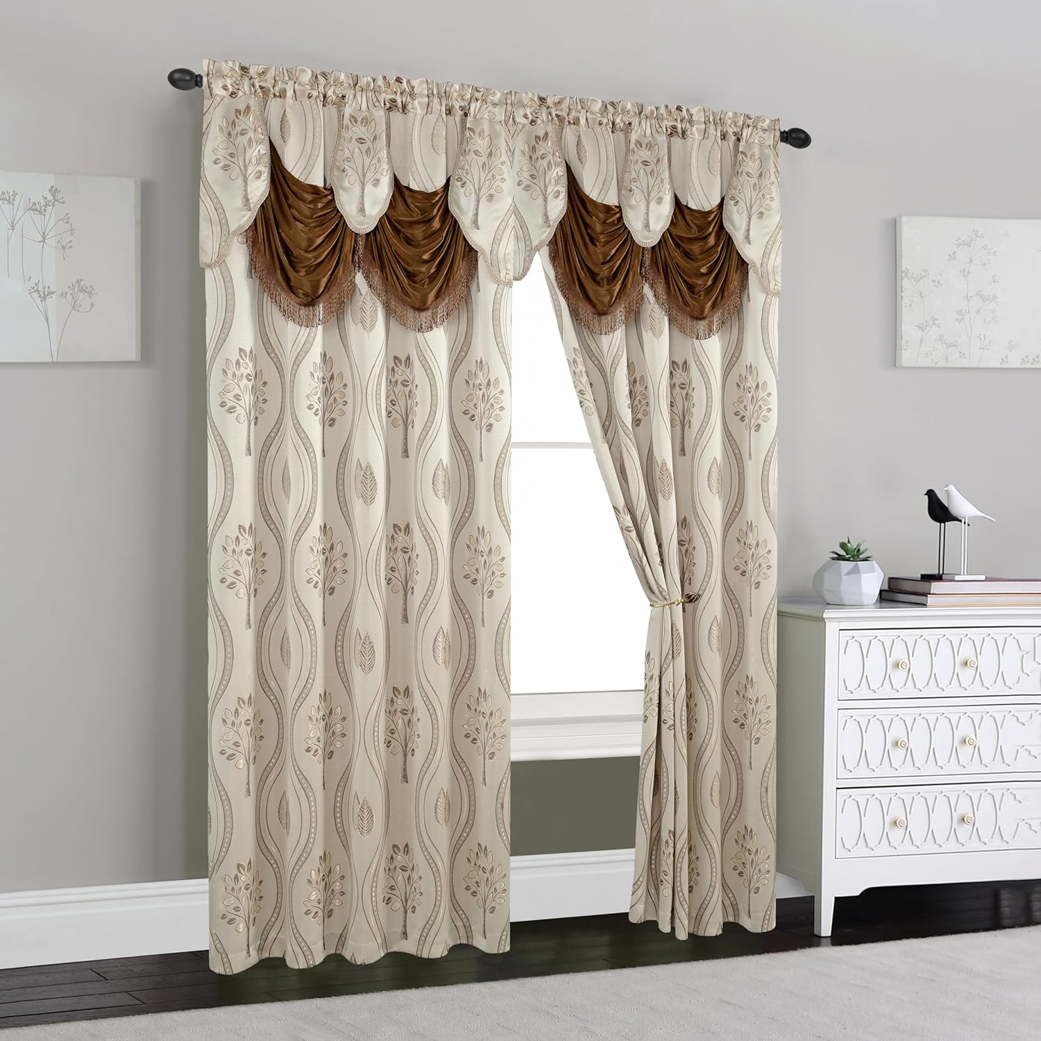 Alternative view of Elegant Comfort Luxurious Beautiful Curtain Panel Set with Attached Valance and Backing 54" X 84 inch (Set of 2), Beige