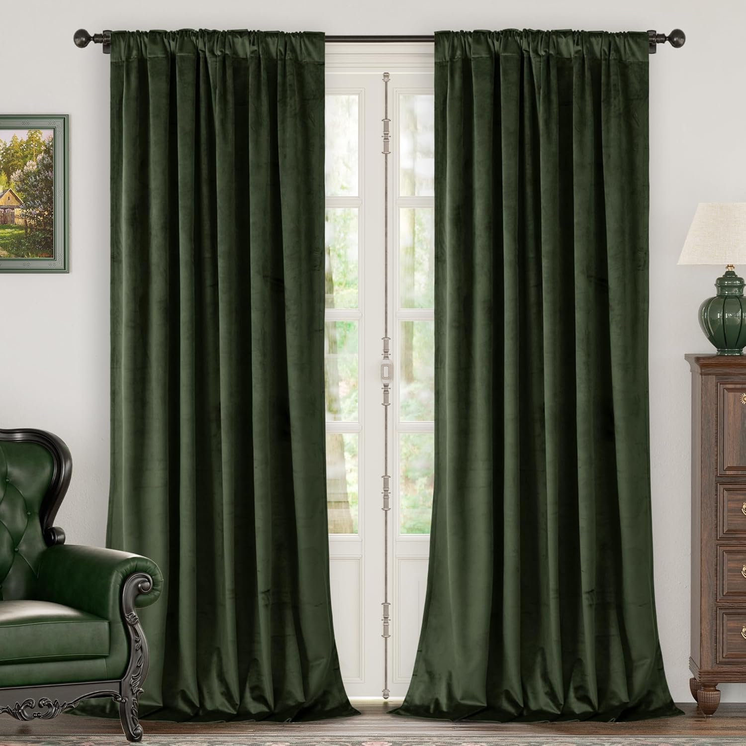 Alternative view of BGment Olive Green Velvet Curtains 84 Inch Length, Thermal Insulated Blackout Curtains Room Darkening Drapes with Back Tab and Rod Pocket for Living Room/French Door, Set of 2 Panels, 52 x 84 Inch