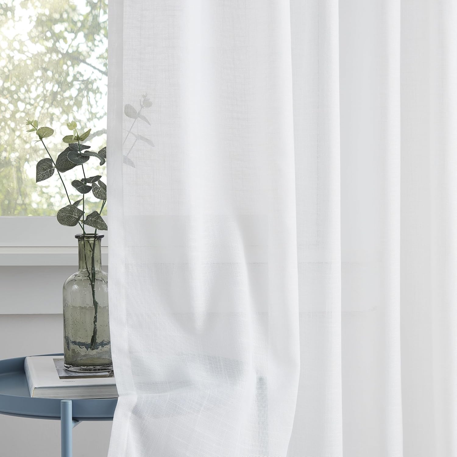 Alternative view of Central Park White Pinch Pleated Voile Sheer Curtain Panels Linen Textured Window Treatment Drape 90 Inch with Backtab Farmhouse Rustic for Living Room Bedroom, 60"x90"x2