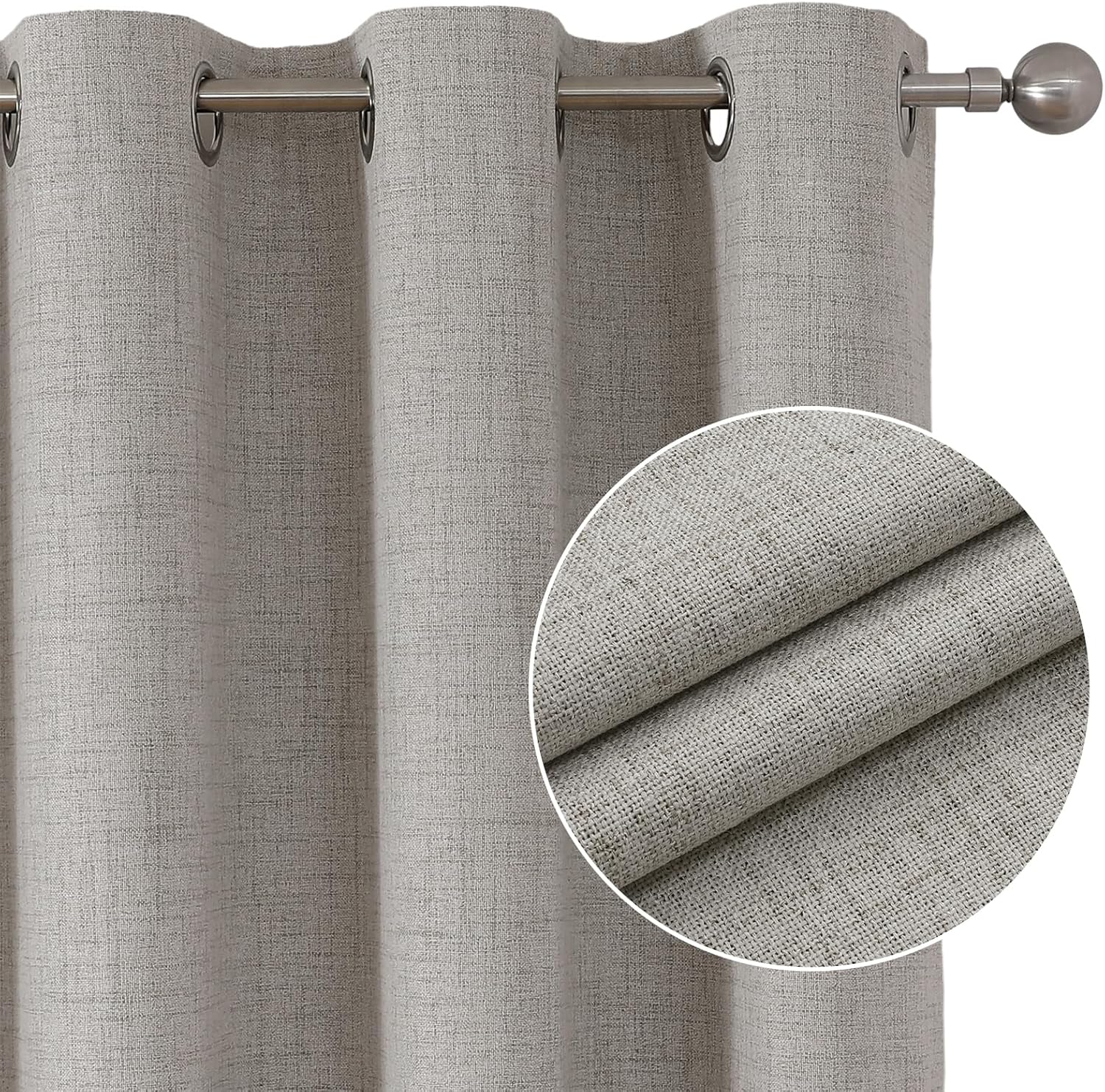 Joydeco Blackout Curtains 63 Inch Length, Living Room Curtain 2 Panels Set, Grommets Room Darkening Textured Thermal Drapes, Greyish White Blackout Curtains for Bedroom (42x63inch)