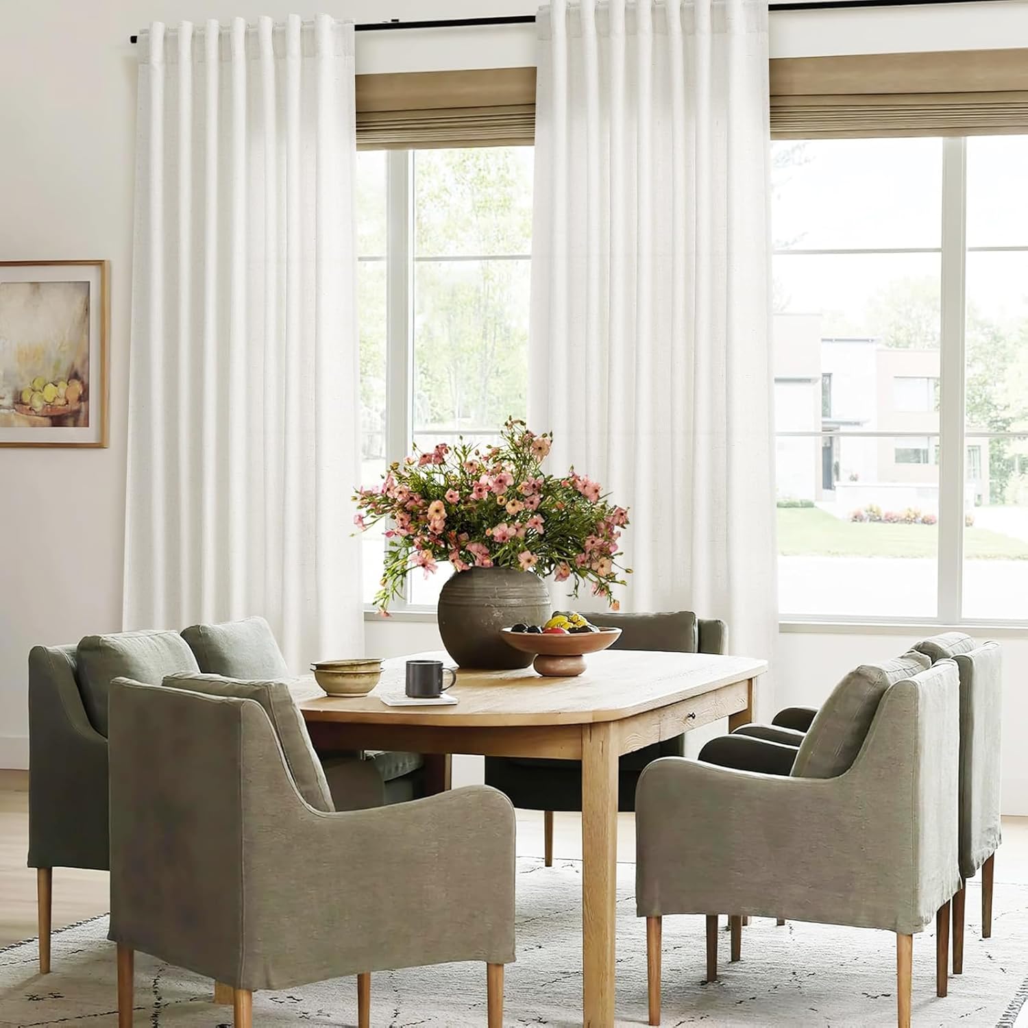 Alternative view of Natural Linen Curtains 84 Inch Length for Living Room 2 Panel Pocket Drape Light Filtering Semi Sheer Cream Country Rustic Farmhouse Boho Curtain Bedroom Pinch Pleated Look Ivory Color Back Tab