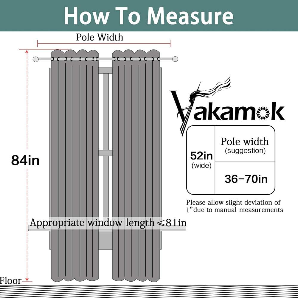Yakamok Room Darkening Gray Blackout Curtains 84 Inch Long Light Blocking Thermal Insulated Window Treatment Grommet Drapes for Bedroom Living Room, 52W x 84L, Grey Curtains, 2 Panels