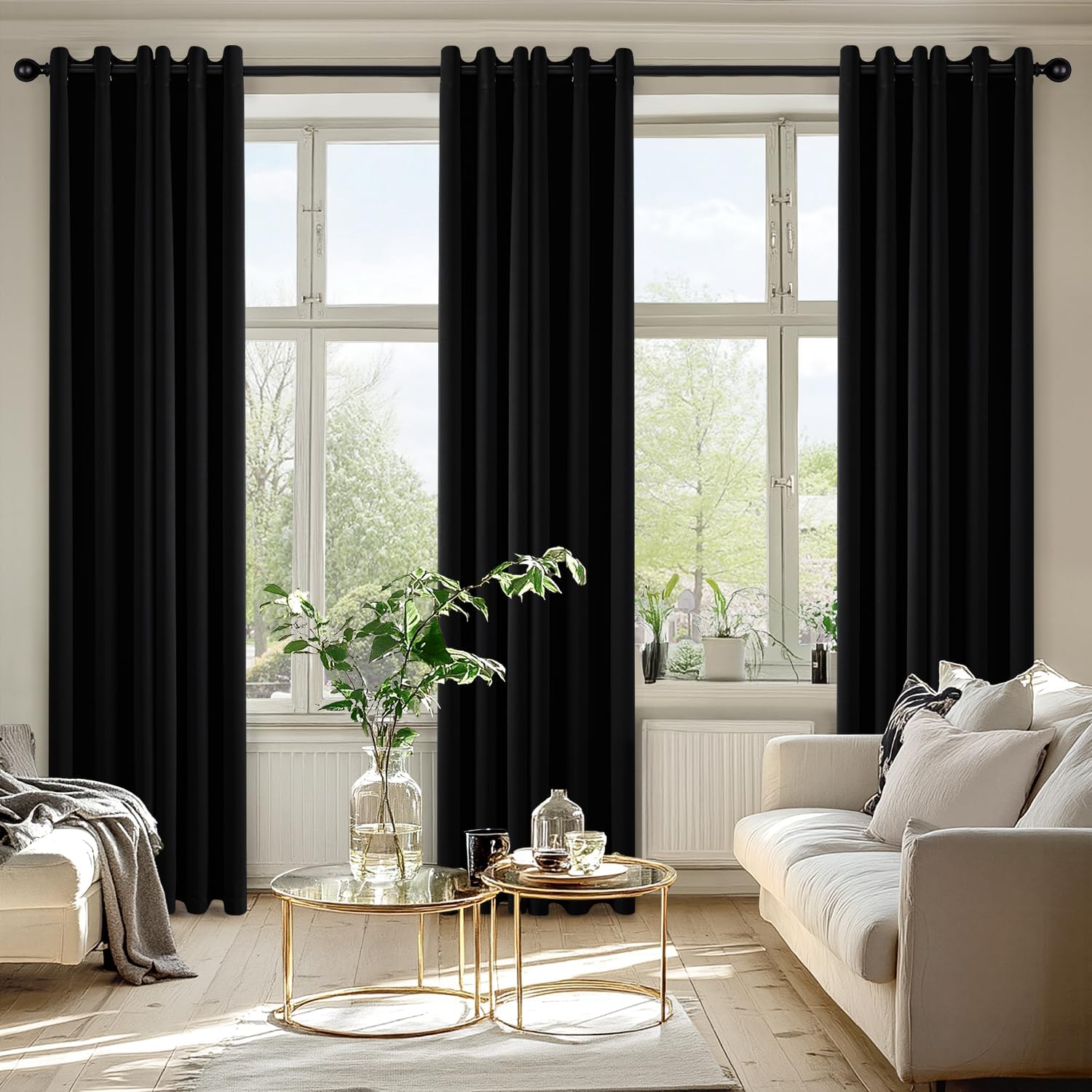 MIULEE Black Blackout Curtains for Bedroom Living Room 84 Inches Long 2 Panels, Thermal Insulated Room Darkening Drapes Solid Grommet Top Noise Reduction Light Blocking Halloween Window Treatments
