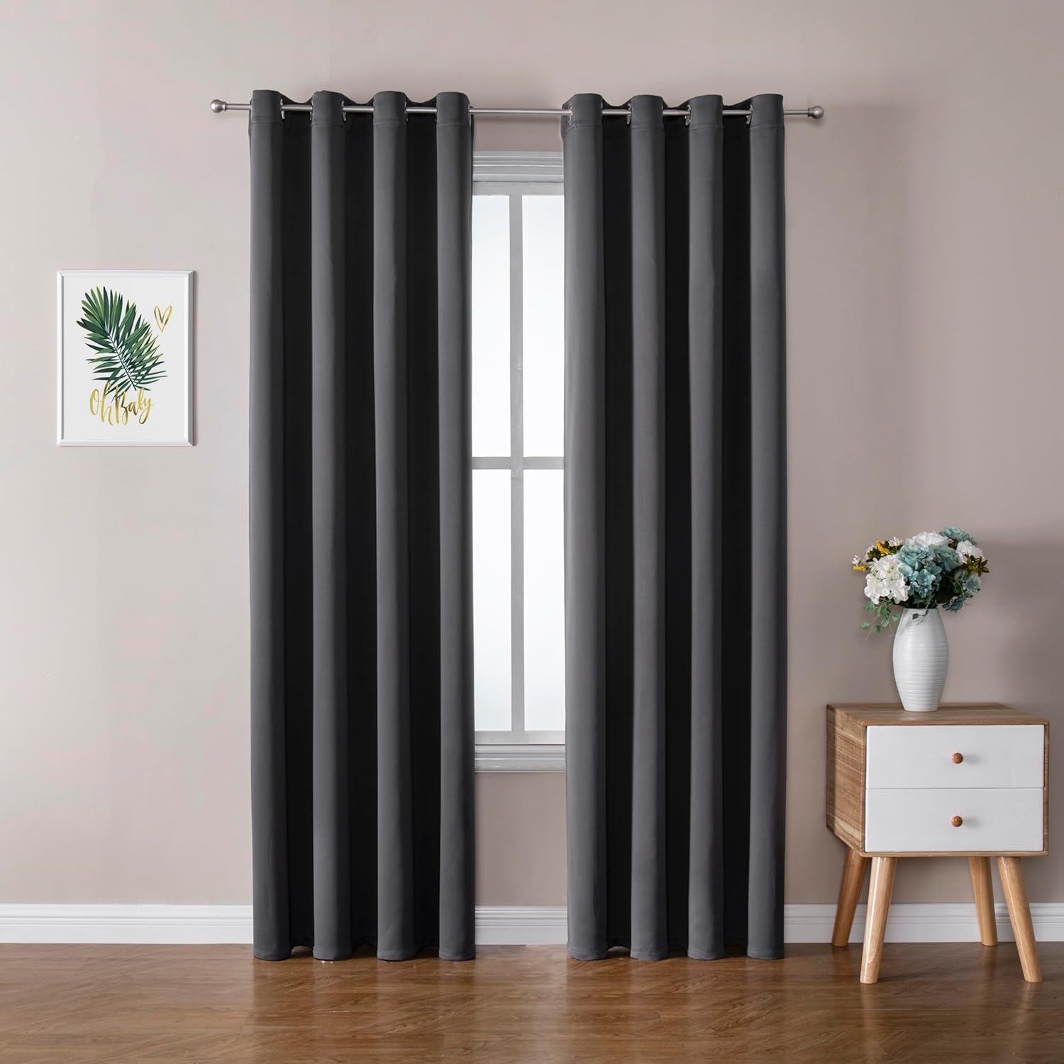 ChrisDowa Grommet Blackout Curtains for Bedroom and Living Room - 2 Panels Set Thermal Insulated Room Darkening Curtains (Dark Grey, 42 x 63 Inch) - Image 8