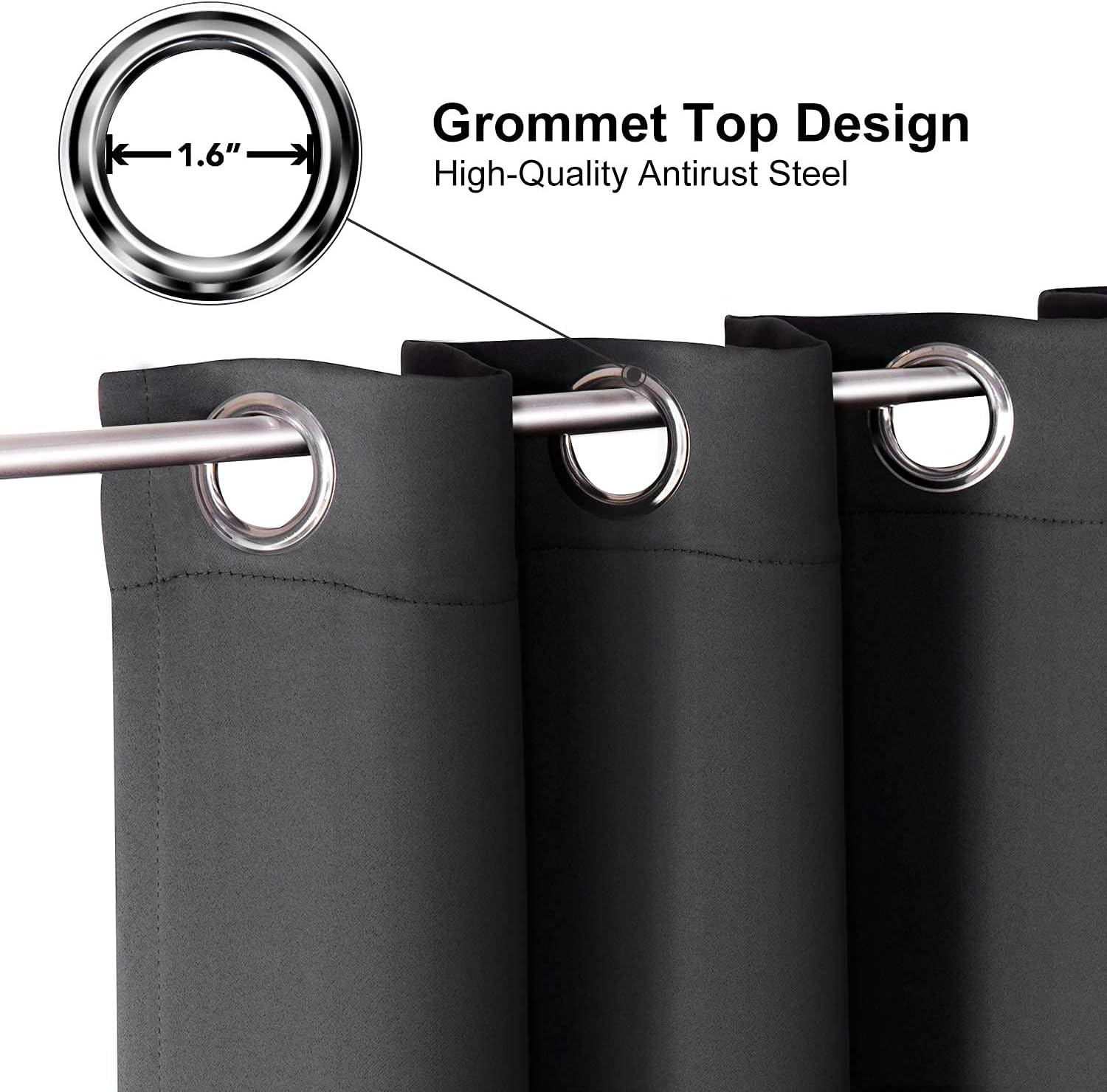 ChrisDowa Grommet Blackout Curtains for Bedroom and Living Room - 2 Panels Set Thermal Insulated Room Darkening Curtains (Dark Grey, 42 x 63 Inch) - Image 3