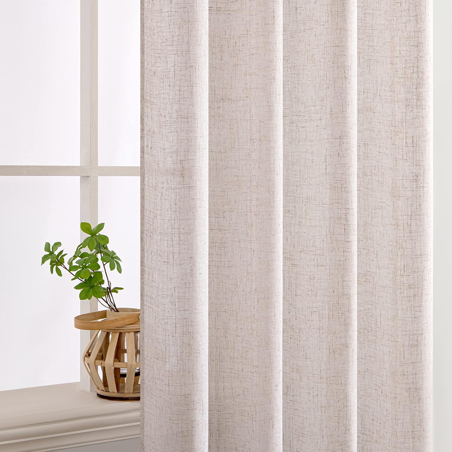 MIULEE Natural White Linen Curtains 84 Inch Long for Bedroom Living Room, Soft Thick Linen Textured Window Drapes Semi Sheer Light Filtering Rod Pocket Back Tab Neutral Farmhouse Cream Ivory 2 Panels - Image 4