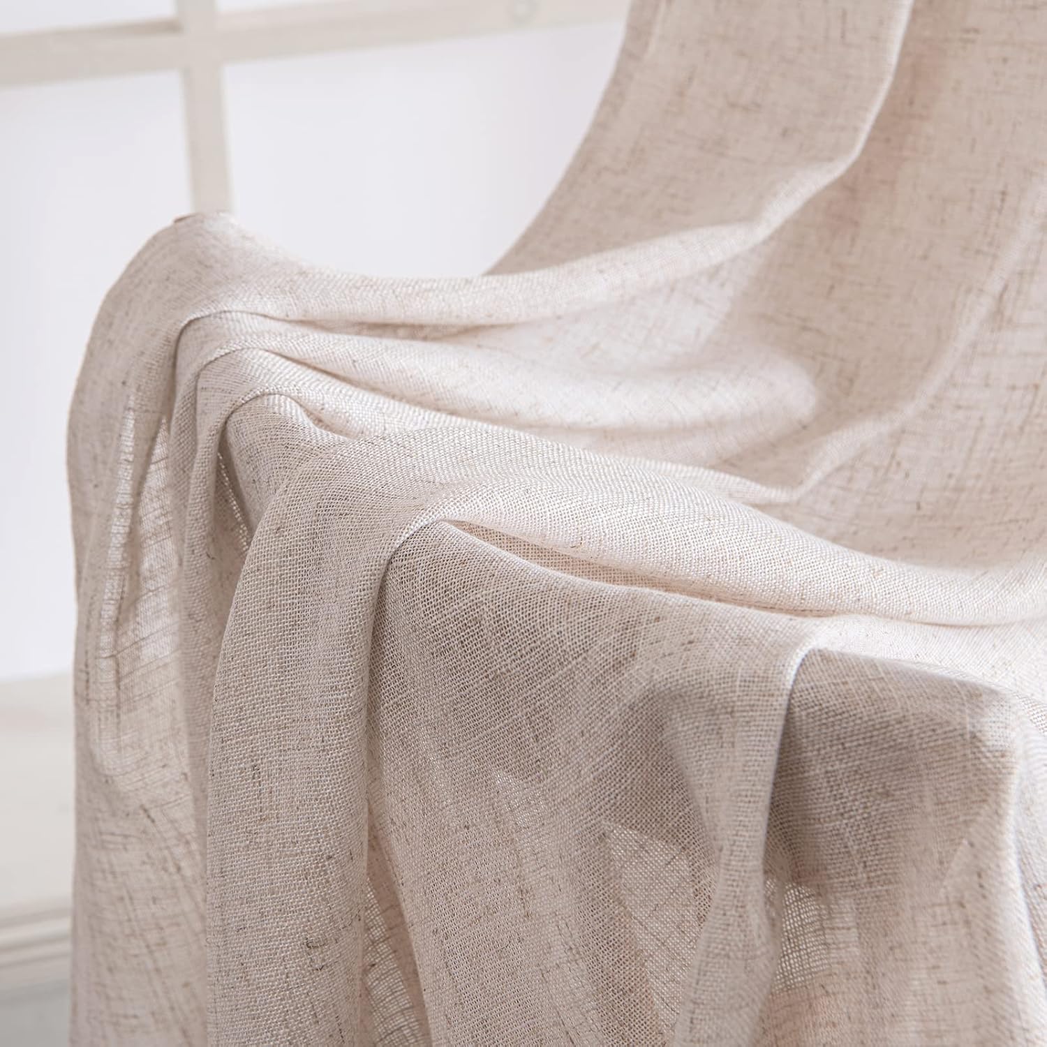 MIULEE Natural White Linen Curtains 84 Inch Long for Bedroom Living Room, Soft Thick Linen Textured Window Drapes Semi Sheer Light Filtering Rod Pocket Back Tab Neutral Farmhouse Cream Ivory 2 Panels - Image 5