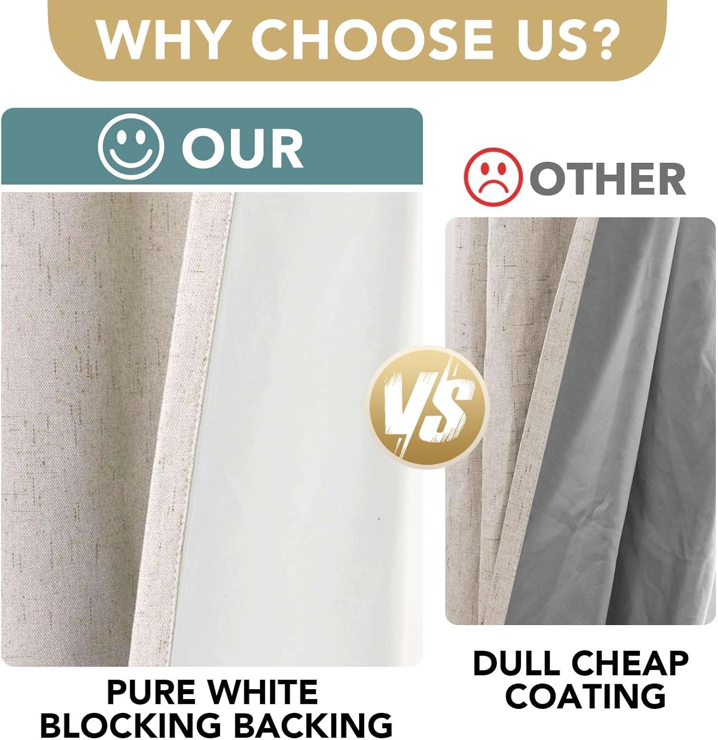 Alternative view of H.VERSAILTEX Linen 100% Blackout Curtains for Bedroom Full Light Blocking Curtains, Textured Window Curtain for Living Room 84 inch Grommet, Energy Efficient Curtains White Liner(2 Panels, Natural)