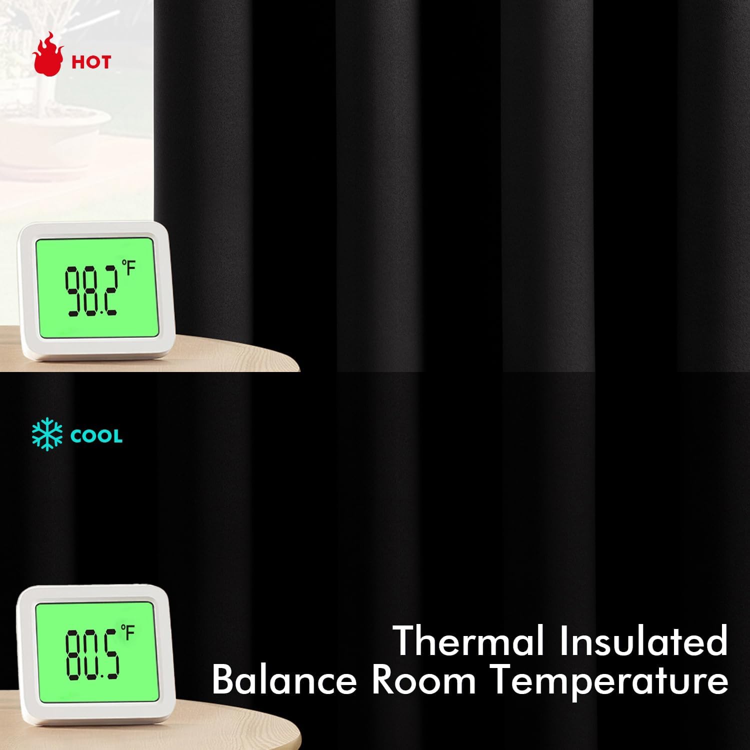 Alternative view of MIULEE Black Blackout Curtains for Bedroom Living Room 63 Inches Long 2 Panels, Thermal Insulated Room Darkening Drapes Solid Grommet Top Noise Reduction Light Blocking Halloween Window Treatments