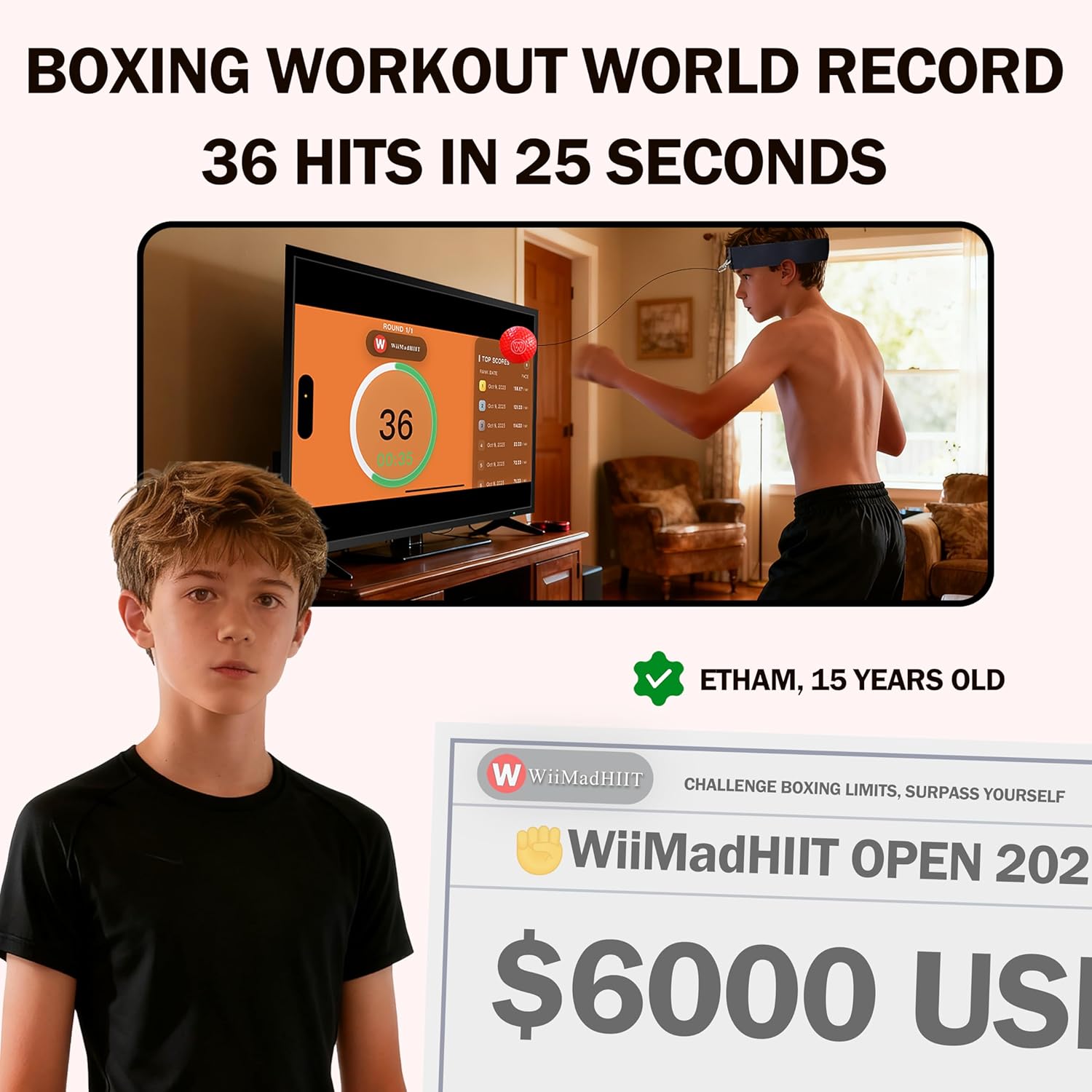 WiiMad Boxing Reflex Ball with Punch Counter App, Fun Punch Game with Headband, Hand Eye Coordination Training | Boxing Equipment, Fitness Gift Ideas for Teen Boys and Anyone into MMA Training