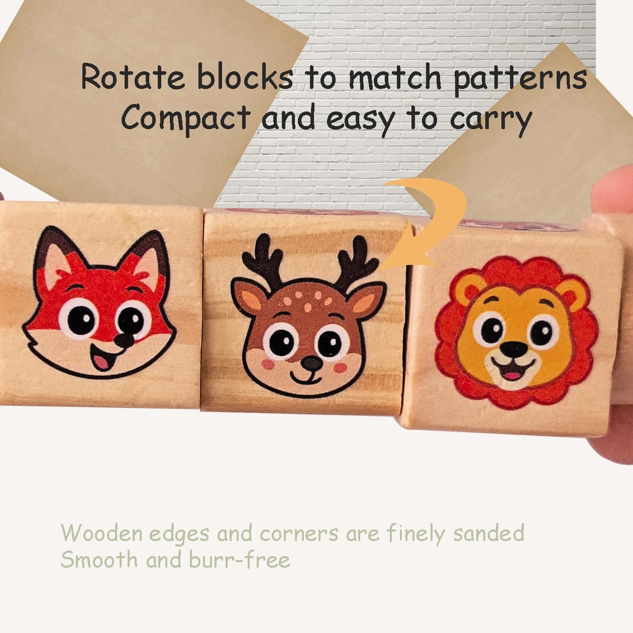 Wooden Animal Matching Puzzle Game u2013 Monterrori Toys Early Educational Toddler Rotating Block Puzzle with Cards for Hand-Eye Coordination & Fine Motor Skills Development for Age 1 2 3+