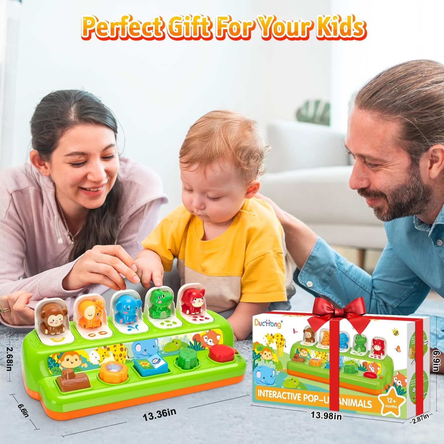 Duchong Pop Up Toys for 1 Year Old Boy Girls, Interactive Cause and Effect Learning Toys with Music & Light for Baby 6 7 8 9 10 11 12 Months, Christmas Birthday 1st Gifts for Toddlers