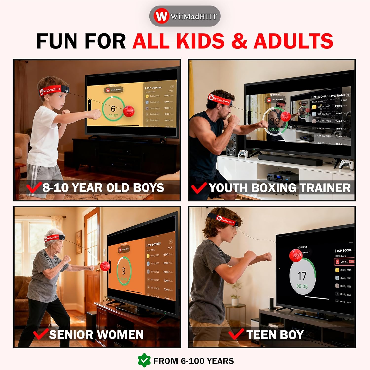 Alternative view of WiiMad Boxing Reflex Ball with Punch Counter App, Fun Punch Game with Headband, Hand Eye Coordination Training | Boxing Equipment, Fitness Gift Ideas for Teen Boys and Anyone into MMA Training