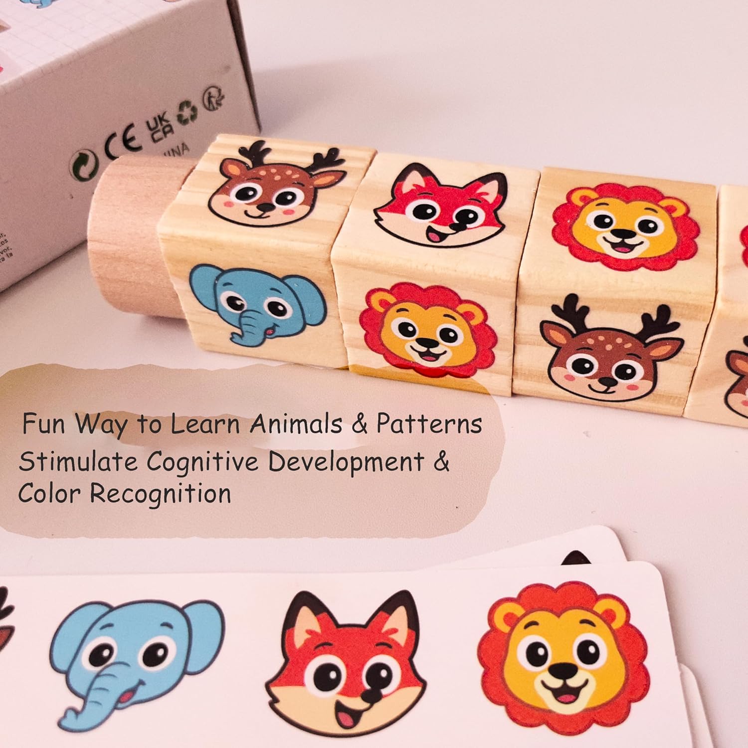Alternative view of Wooden Animal Matching Puzzle Game u2013 Monterrori Toys Early Educational Toddler Rotating Block Puzzle with Cards for Hand-Eye Coordination & Fine Motor Skills Development for Age 1 2 3+