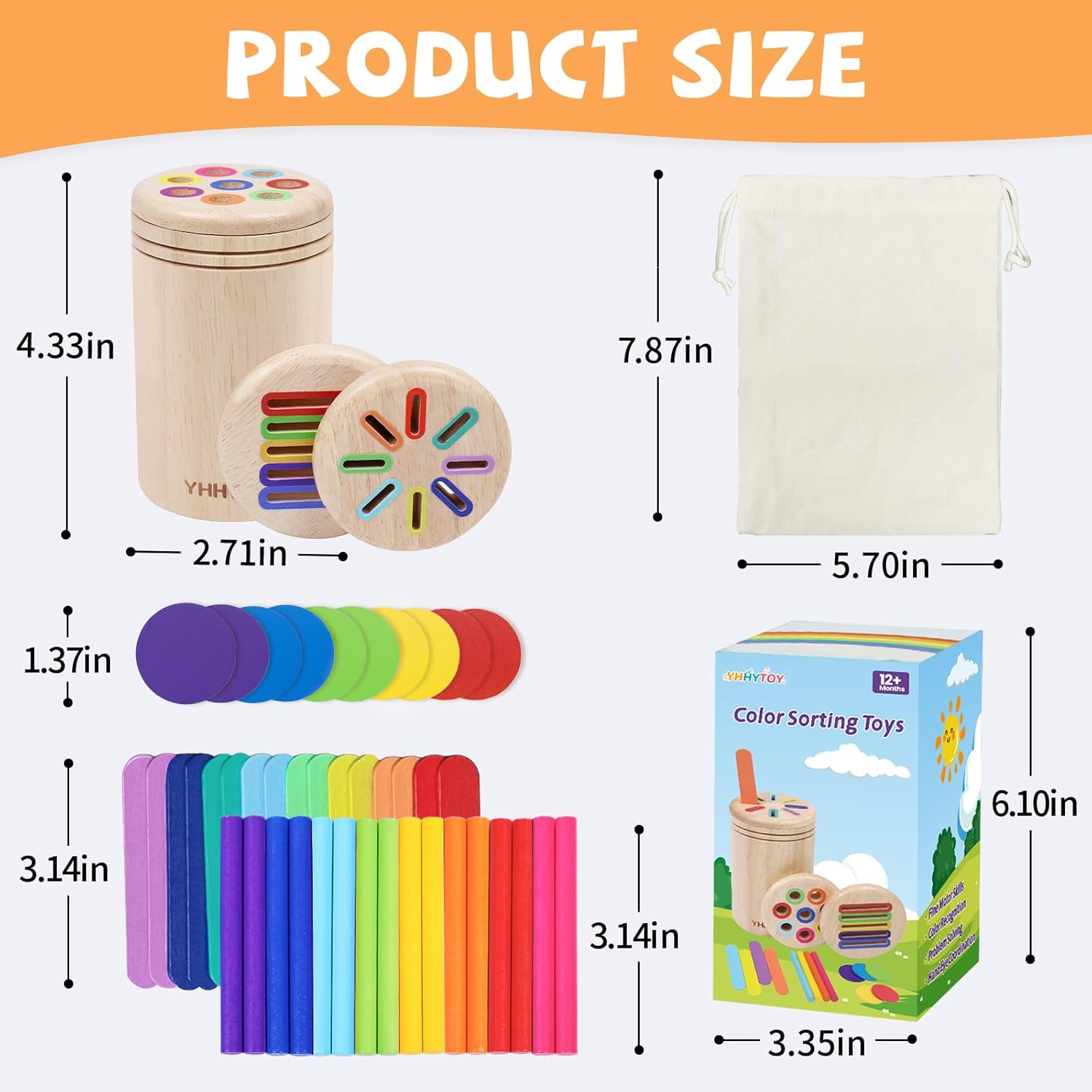 YHHYTOY Montessori Toys for 2 3 4 Years Old, 3 in 1 Educational Sensory Color Sorting Toys for Toddlers 1-3, Fine Motor Skills Preschool Learning Activities, 2 3 4 Year Old Girls Boys Birthday Gifts