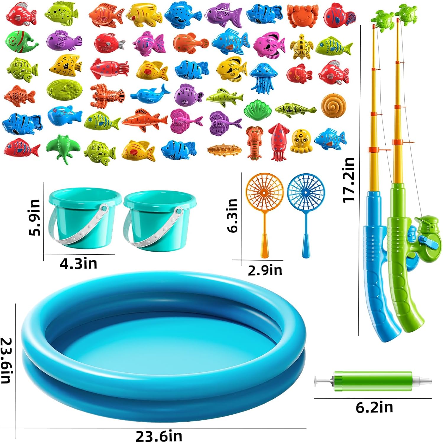 Alternative view of NIPLOOOW Pool Fishing Toys Games, Water Table Bathtub Toy with Inflatable Pool Pole Rod Net Plastic Floating Fish, Birthday Gifts for Kids Age 3 4 5 6 Year Old,Kids Outdoor Toys