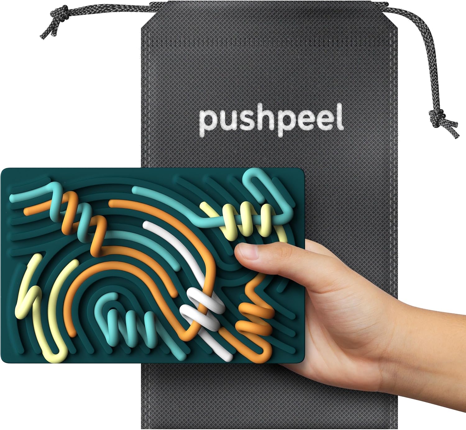 Alternative view of Pushpeel Sensory Activity Board: Silicone Fidget Toy for Calming, Stress, Anxiety, ADHD & Autism | Silent, No Mess | Kids 3+ & Adults | Includes Portable Travel Bag & 11 Strings