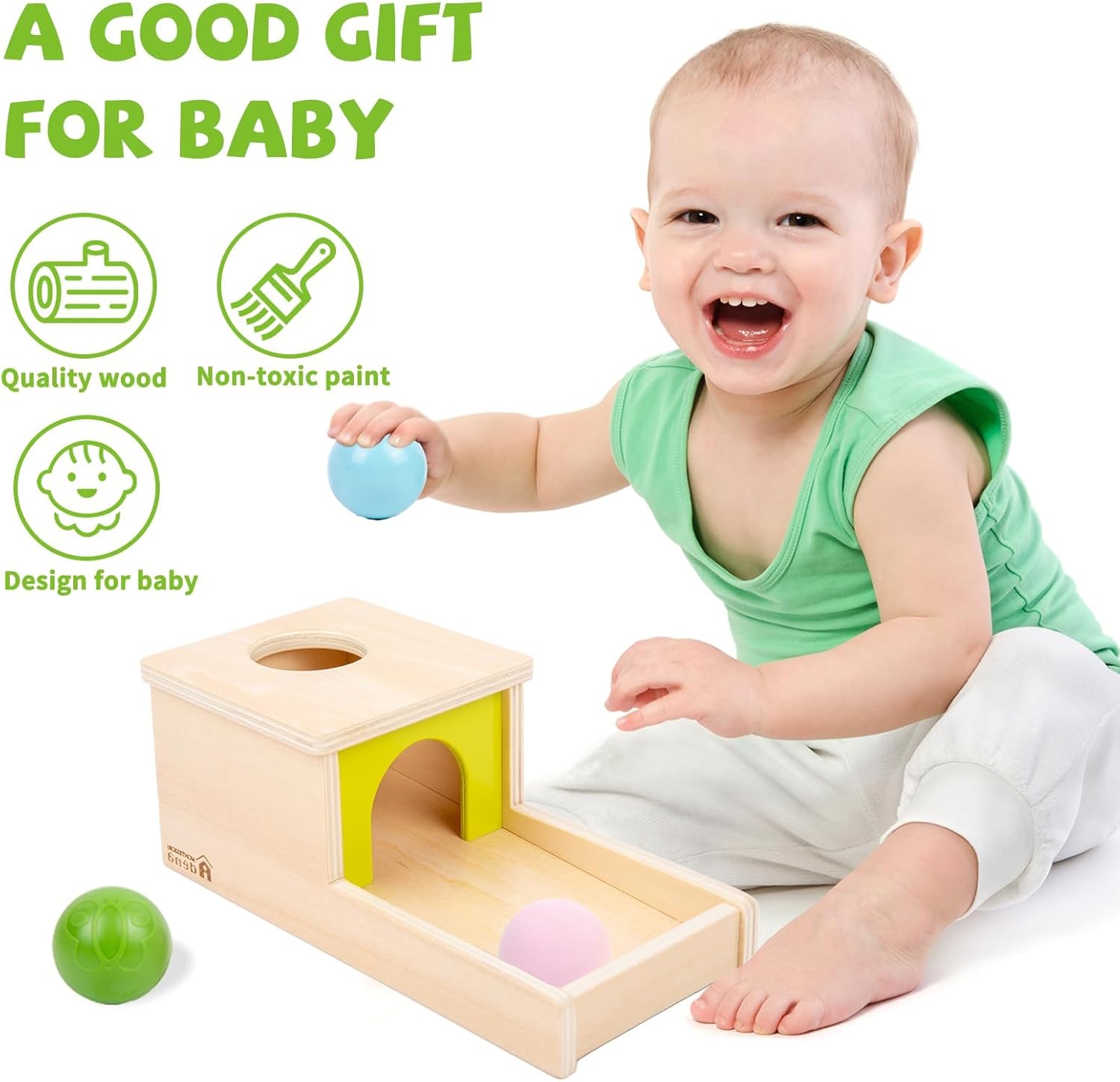 Alternative view of Adena Montessori Object Permanence Box with Tray Three Balls Montessori Toys for 6-12 Months Baby 1 Year Old Infant Toddler Typical