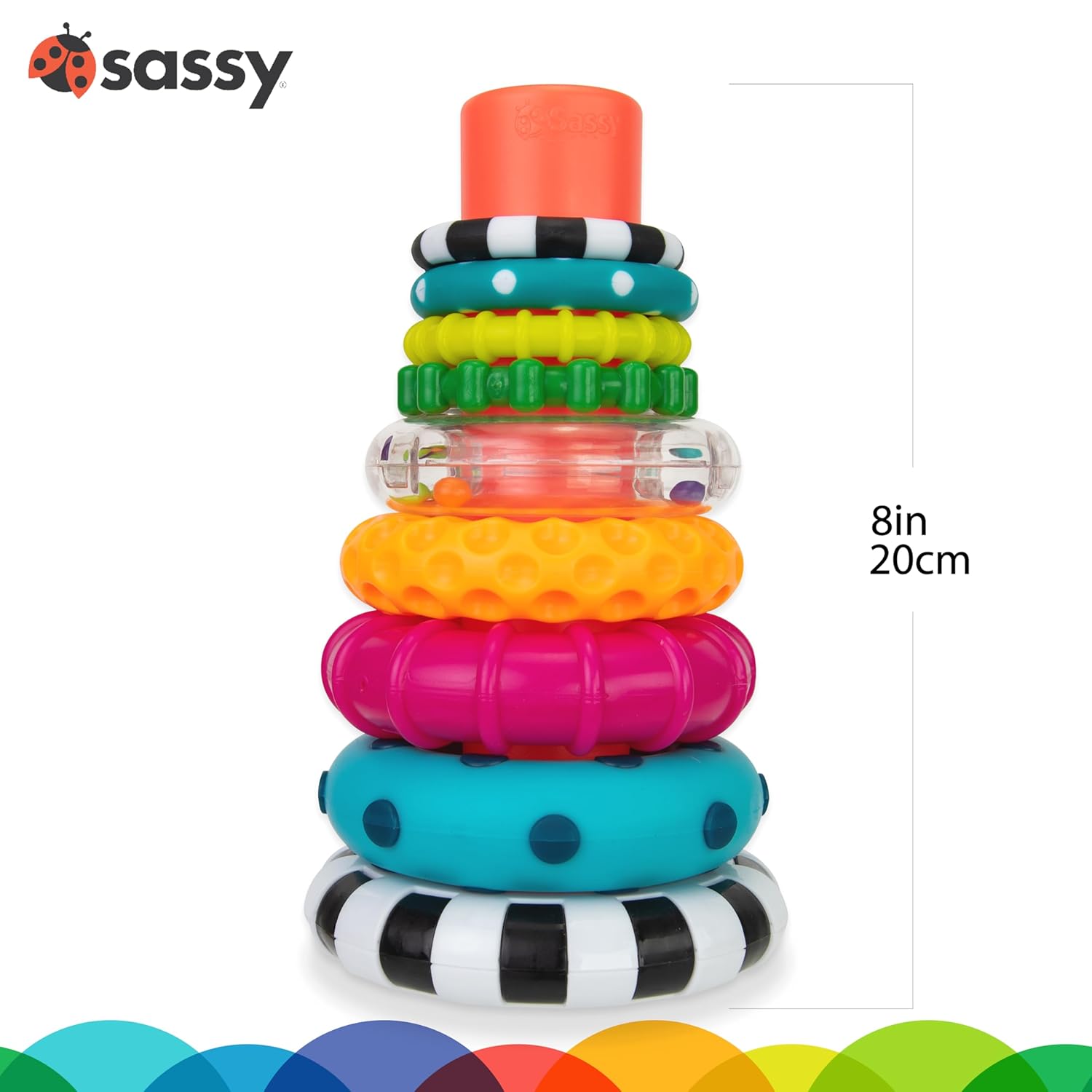 Alternative view of Sassy Stacks of Circles Stacking Ring STEM Learning Toy, Age 6+ Months, Multi, 9 Piece Set
