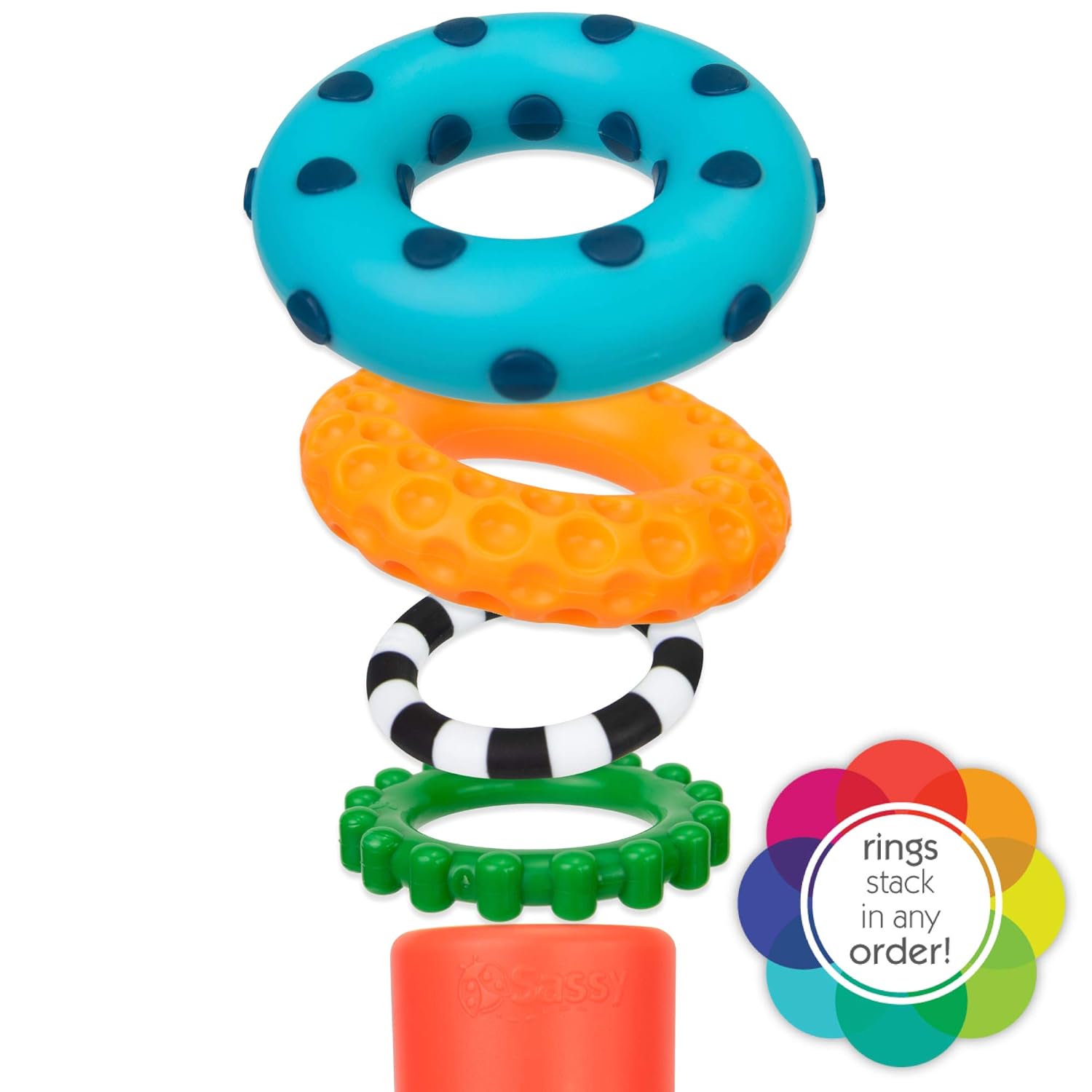 Sassy Stacks of Circles Stacking Ring STEM Learning Toy, Age 6+ Months, Multi, 9 Piece Set - Image 5