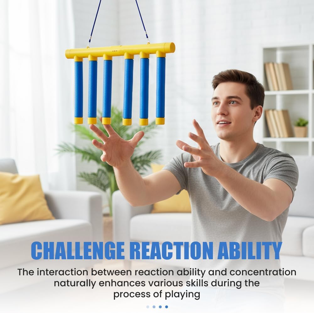 Alternative view of 2026 New Reflex Game, Reflective Drop Stick Challenge Game, Hand Eye Coordination Reflex Training Toy, 3 Adjustable Speed Modes, Catching Reflex Sticks for All Ages (Yellow)