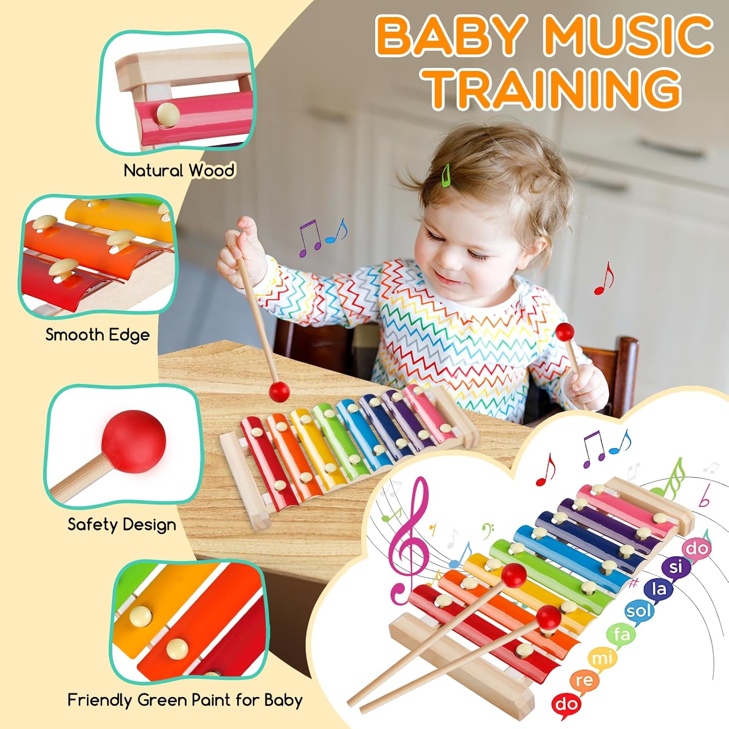 Alternative view of Wuzhineisn Montessori Baby Toy Sorting Stacking Learning Toys Wooden Building Blocks, Xylophone Musical, Infant Teethers Toys for Baby, 6 in 1 Toy Birthday Gifts for Toddlers