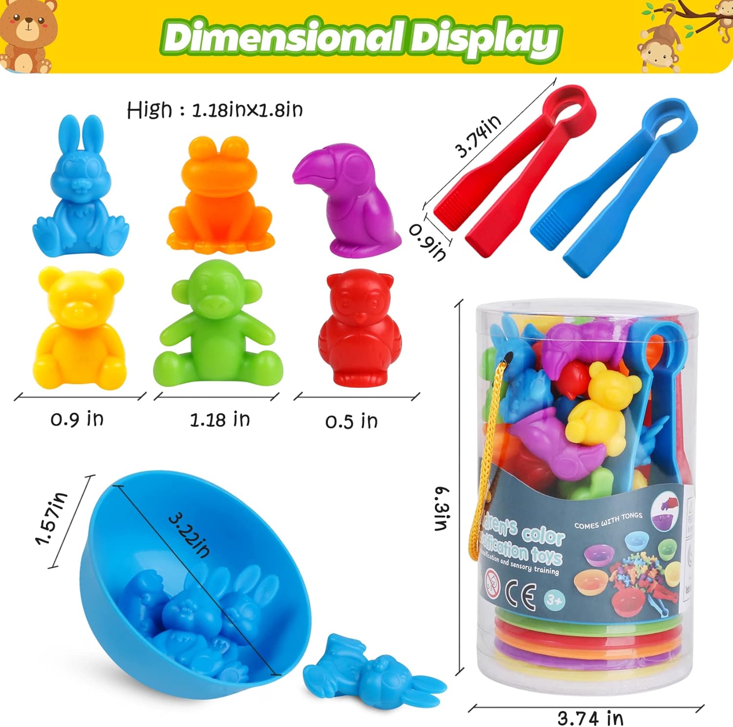 Alternative view of Counting Animals Color Sorting Matching Games with Sorting Bowls Montessori Sensory Early Educational Toys Learning Fine Motor Skill & Counting Math Toys Gift for 3 4 5 Year Old Boys Girls