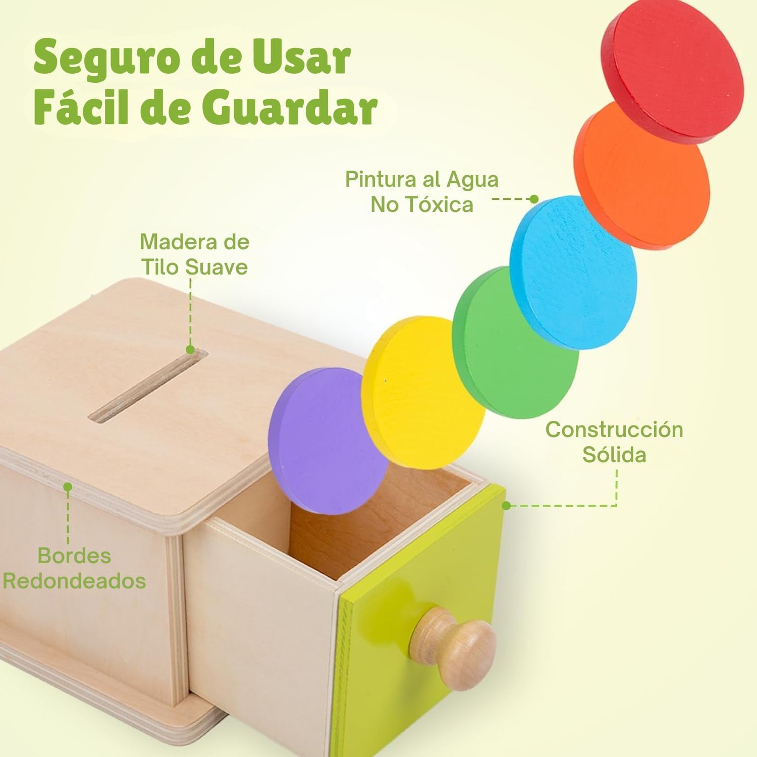 Alternative view of Adena Montessori Coin Box,Object Permanence Box for 1 Year Old Baby Coins,Wooden Ball Drop Developmental Toys for 6-12 Month Infant Toddler,Learning Kids Gifts(Yellow-Green Door)