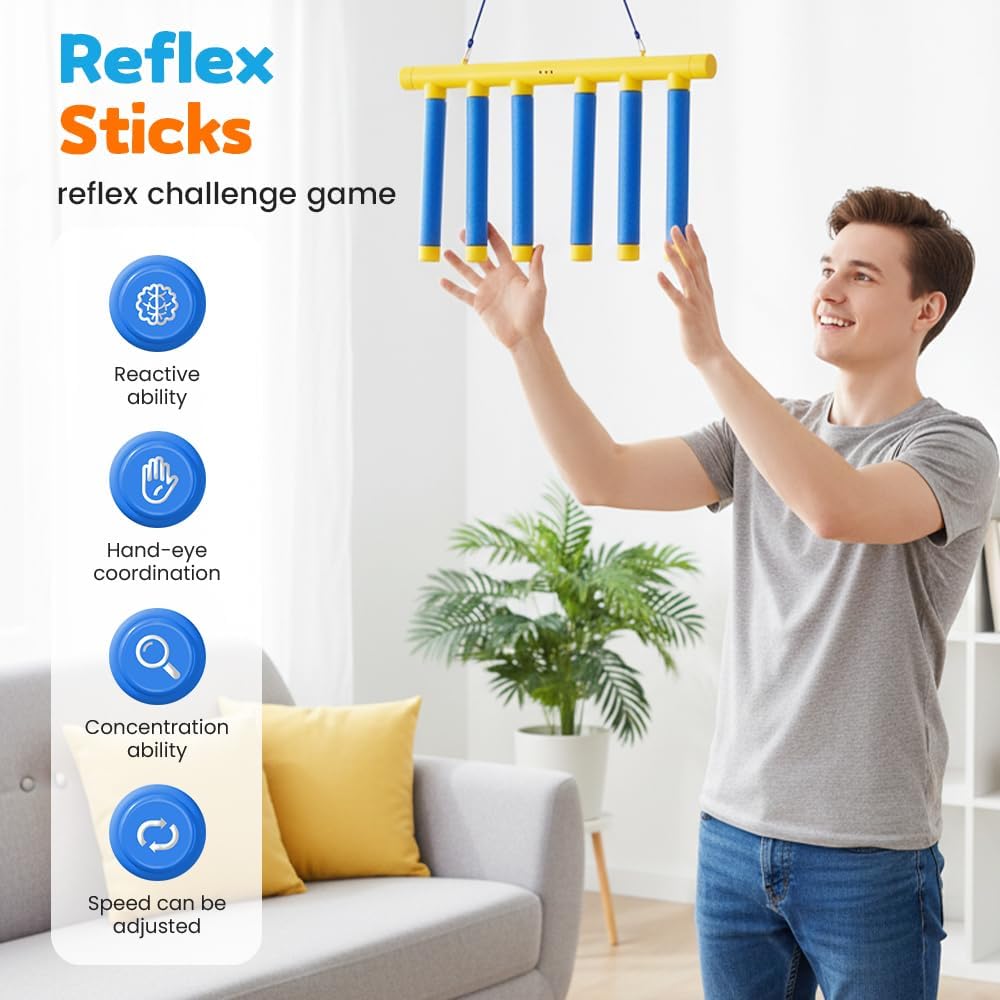 Reflective Drop Stick Challenge Game Set, 2026 New Hand Eye Coordination Reflex Training, 3 Adjustable Speed Modes, Catching Sticks Game for All Ages, Reflex Game Falling Sticks