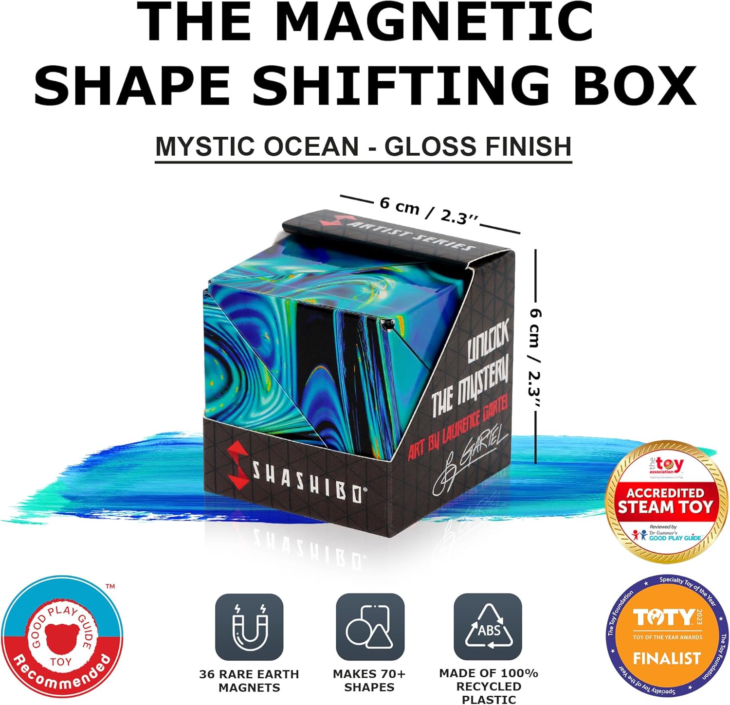 Shashibo Shape Shifting Box - Award-Winning STEM Fidget Toy with Ultra Strong Magnets - Puzzle Cube Transforms Into 100+ Shapes, Perfect Sensory Gift for Kids, Teens, and Adults (Mystic Ocean)