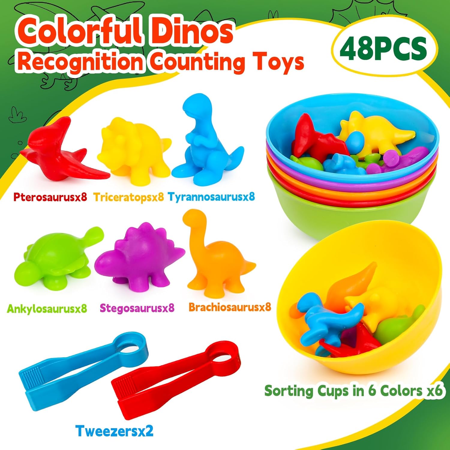 Alternative view of Dinosaur Toys,Color Sorting Toys for Toddlers,Montessori Education Learning Toy,Toddler Activities Sensory Training & Counting Games Christmas Stocking Stuffers Gifts for 3 Year Old Boys Girls