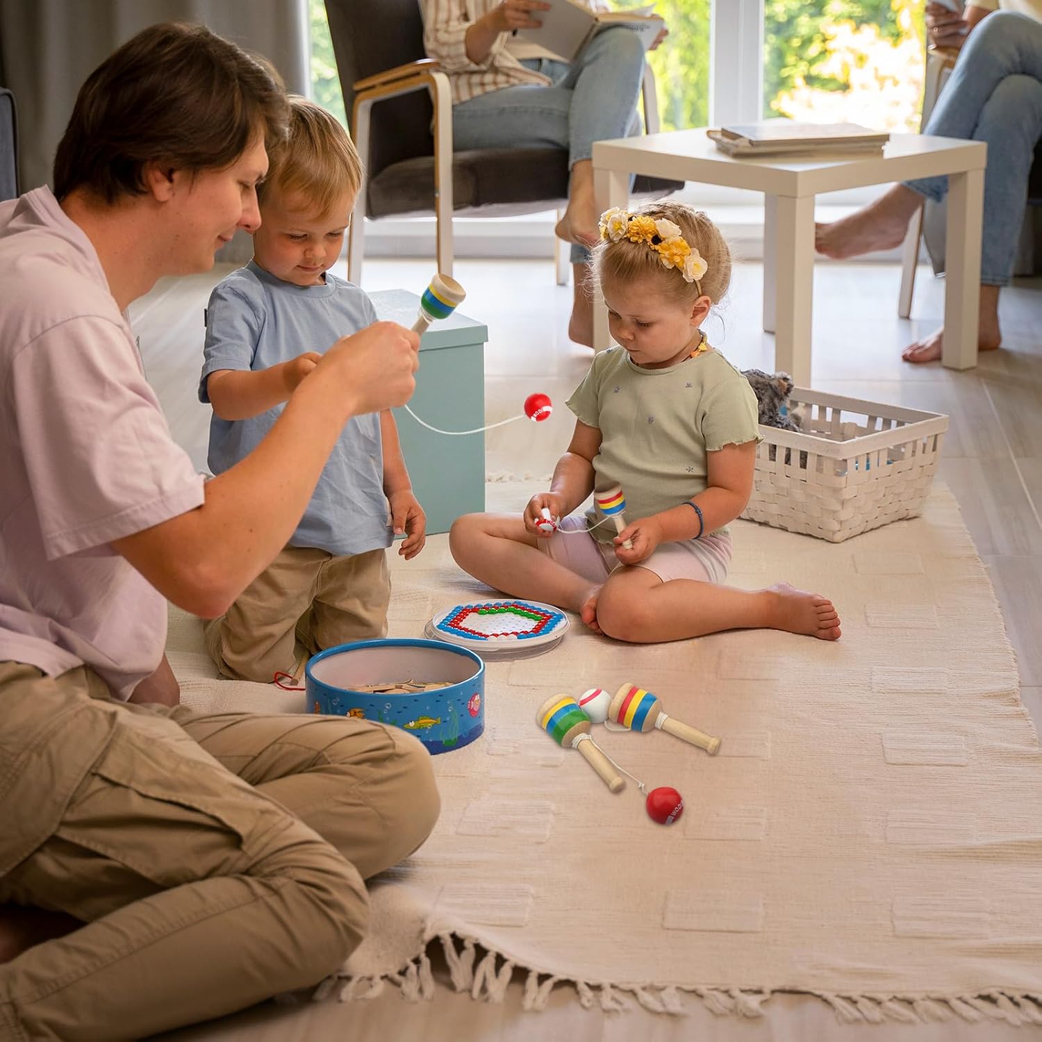 SAYAYA 3 Pieces Wooden Catch Ball, Paddle Balls with String Cup and Ball Game, Mini Wooden Vintage Hand Eye Coordination Education Supplies, Outdoor Camping Beach Party, White and Red