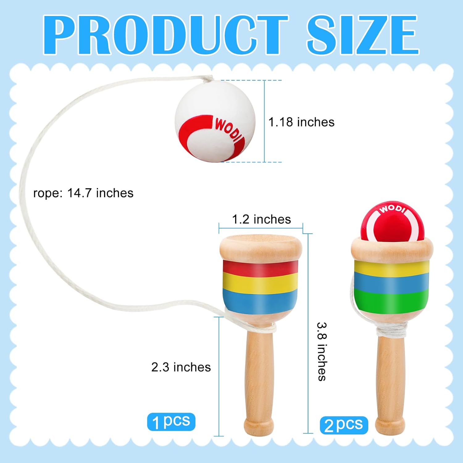 Alternative view of SAYAYA 3 Pieces Wooden Catch Ball, Paddle Balls with String Cup and Ball Game, Mini Wooden Vintage Hand Eye Coordination Education Supplies, Outdoor Camping Beach Party, White and Red
