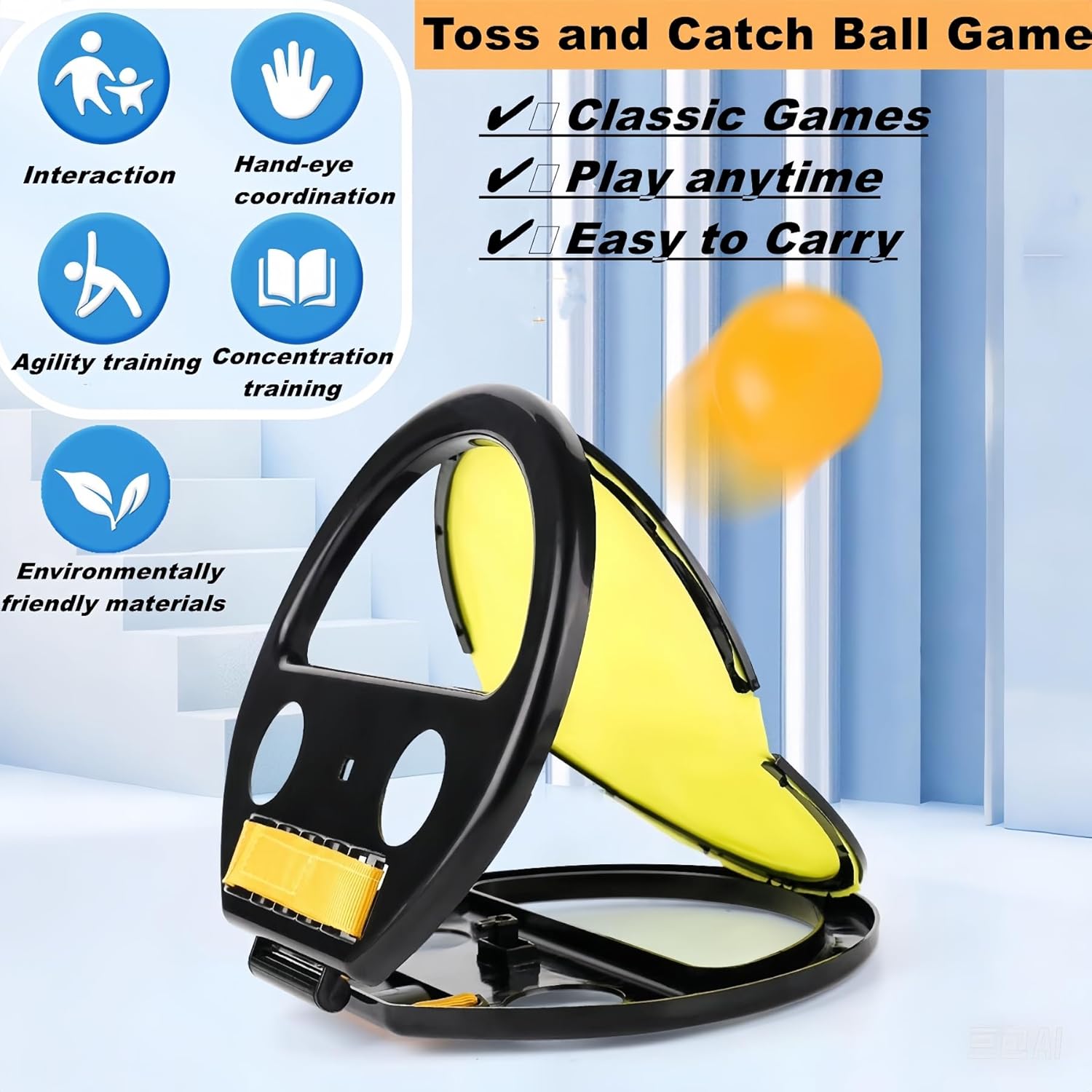 BIFENGSHUNCAI Toss and Catch Ball Game for Kids & Adults, 2Pcs Velcro Throw Catch Ball Set to Improve Hand Eye Coordination Ability, Portable Racket Pocket with Launcher, Ideal Outdoor Game Choice