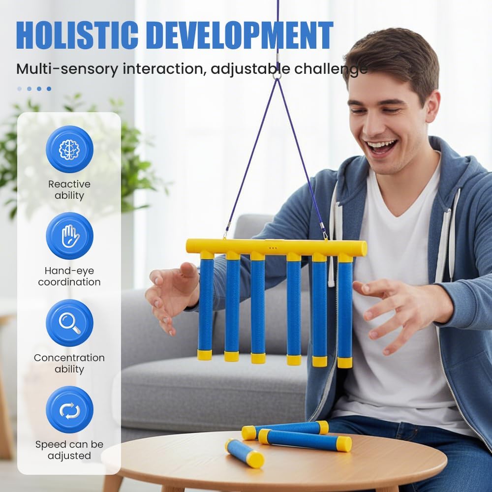 Alternative view of Reflective Drop Stick Challenge Game Set, Catching Sticks Game Toys,Hand Eye Coordination Training Toy, 3 Adjustable Speed Modes, Catching Sticks Game for All Ages (Yellow, 6 Sticks)