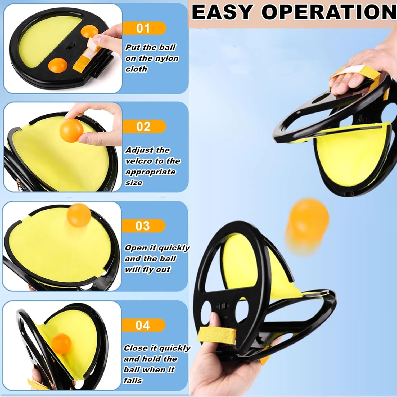 BIFENGSHUNCAI Toss and Catch Ball Game for Kids & Adults, 2Pcs Velcro Throw Catch Ball Set to Improve Hand Eye Coordination Ability, Portable Racket Pocket with Launcher, Ideal Outdoor Game Choice - Image 5