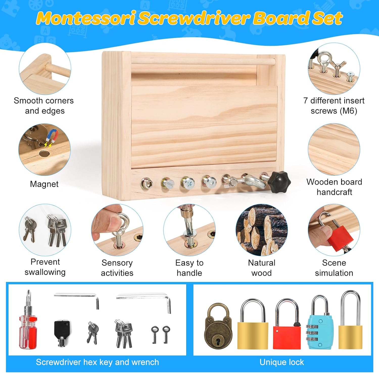 Alternative view of INIFEIDALA Montessori Screwdriver Board Set-Lock and Key Toy,Montessori Busy Board Toys for 3 4 5 Year Old,Kids Tool Set,Preschool Learning Sensory - Fine Motor Skills - STEM Toys