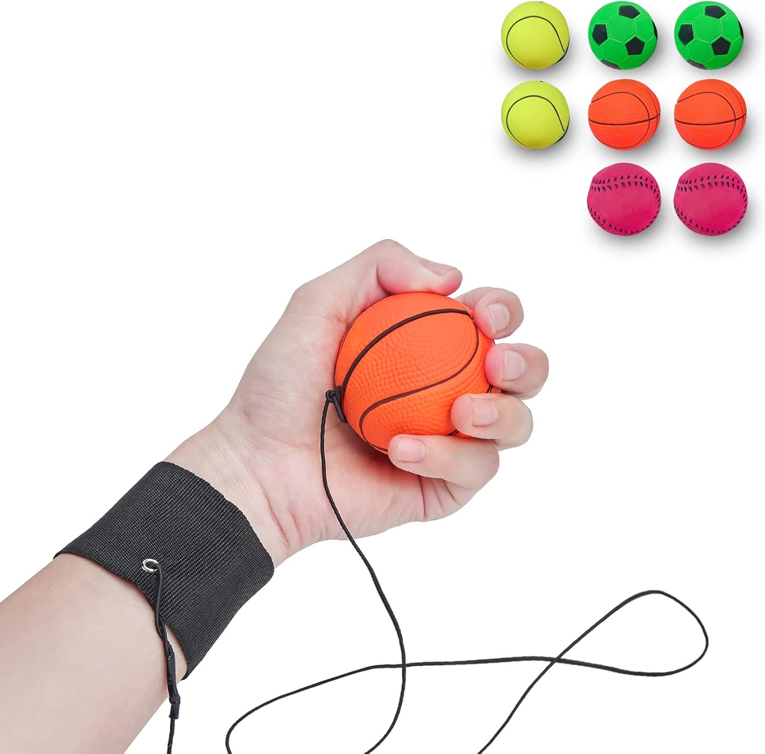 4/8/16 Pack 2.36 Inch Wrist Return Balls Wristband Ball Rubber Rebound Bouncy Sport Ball (Basketball, Baseball, Soccer,Tennis) on Elastic String Wrist Exercise or Play,Gift Toy for Kids Teens Adults - Image 7