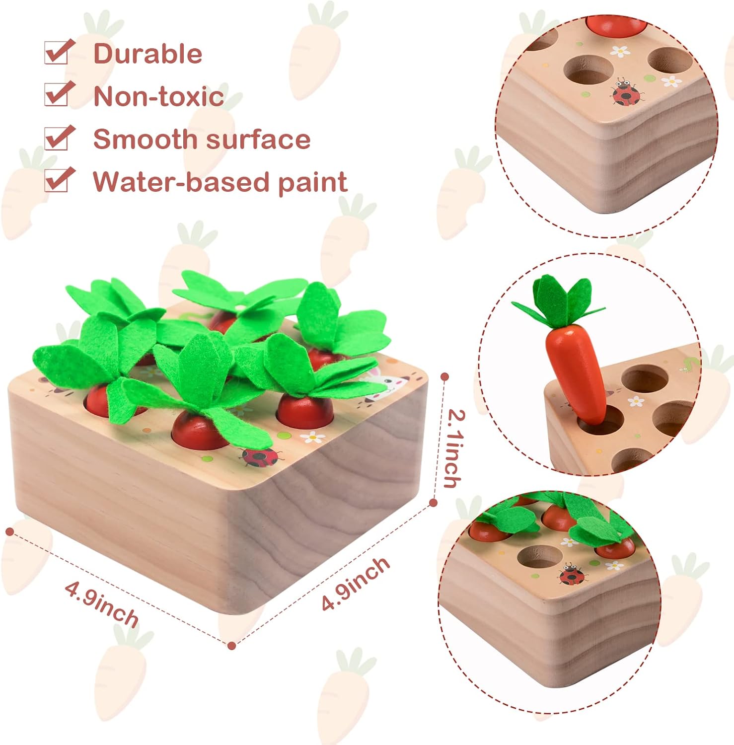 Alternative view of XPIY Montessori Toys for 1 Year Old, Carrots Harvest Wooden Baby Toys for 6-12 Months Educational Shape Sorting Matching Toys for Toddler Fine Motor Skill Development, Gift for Kids Birthday Easter