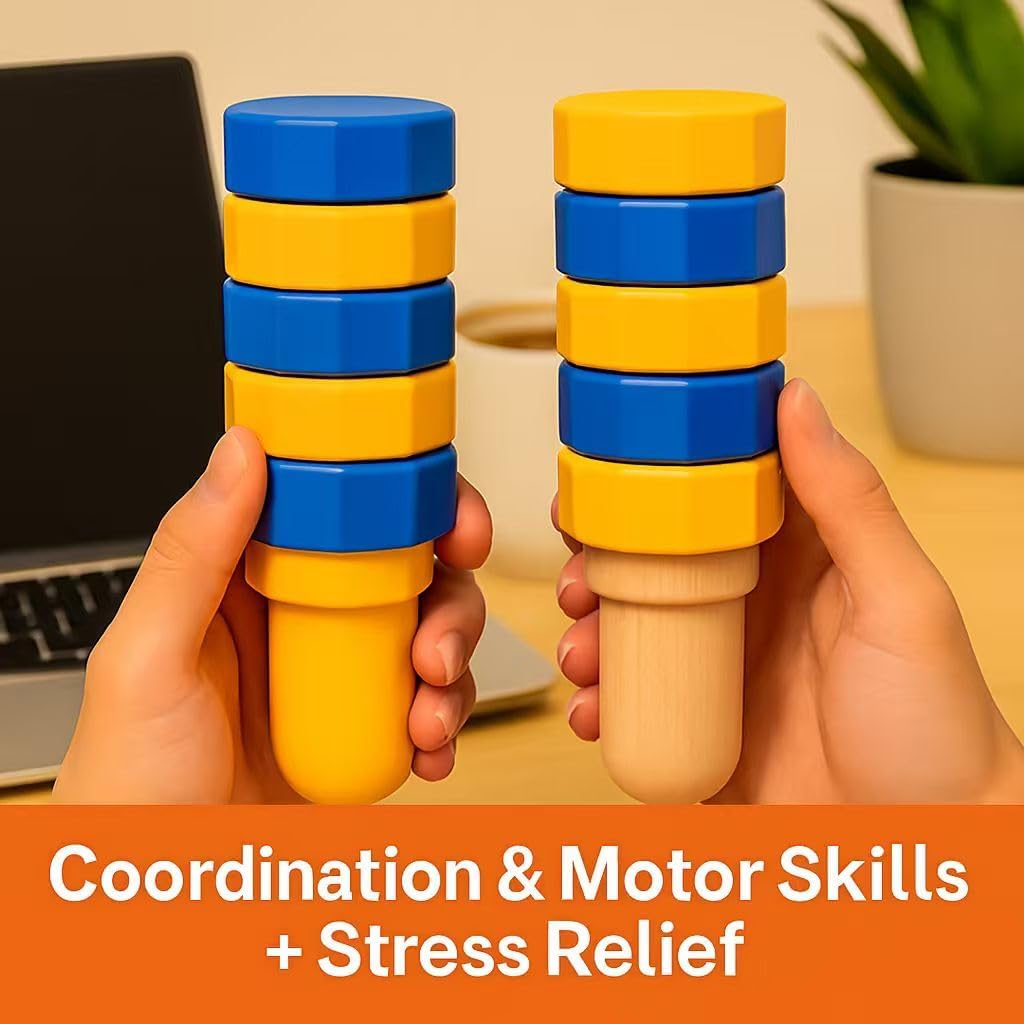 Alternative view of PRYZALO Wooden Balance Challenge Set - Handheld Balancers Toy for Kids & Adults, Hand Eye Coordination Game, Sensory Motor Skills, Creative Play, Stress Relief Fidget Gift for Holiday/Party (A)