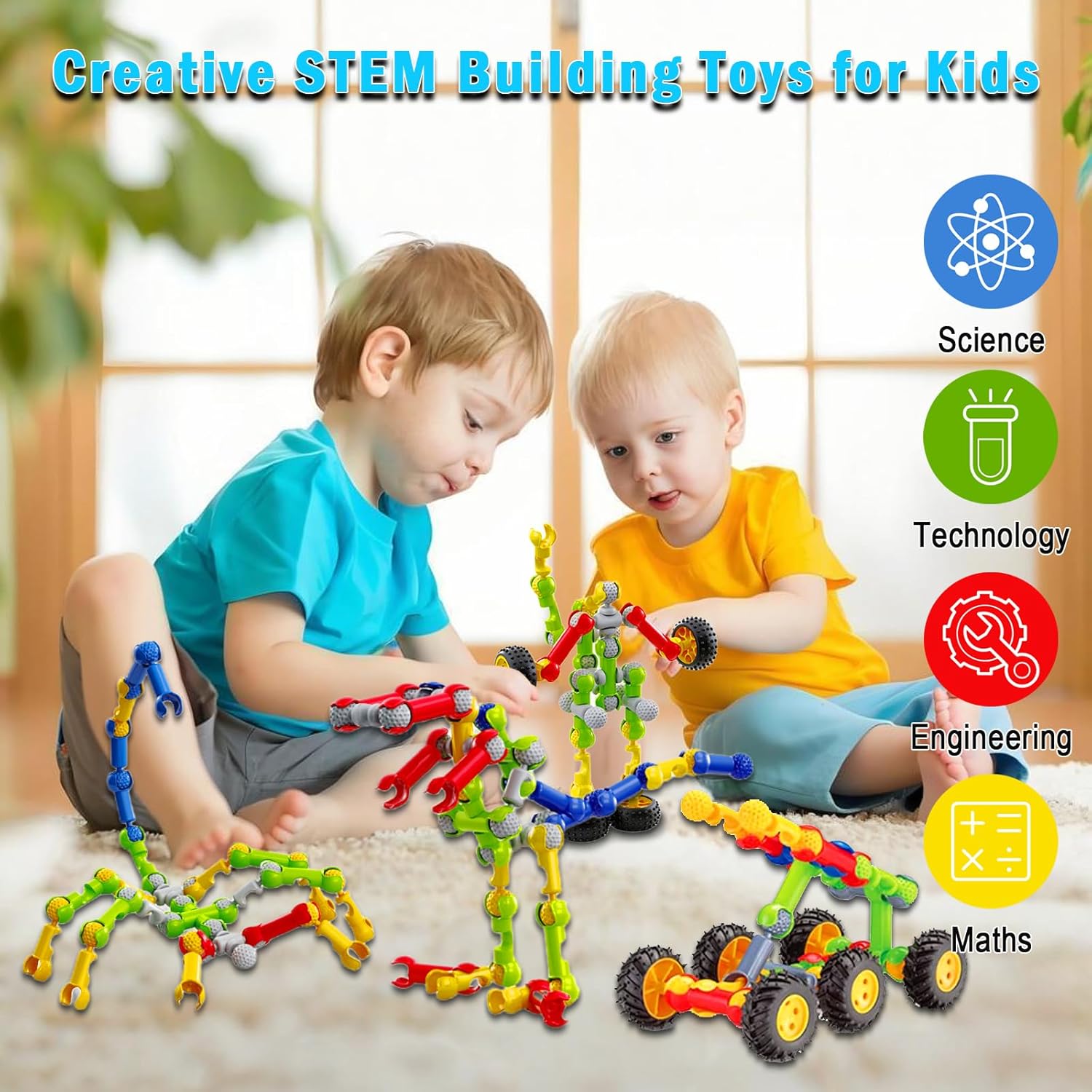 Alternative view of Huaker Stem Building Toys for 3 4 5 6 7 8 Year Old Boys Girls Kids,125 Pieces Building Blocks Educational Learning Toys with Large Storage Box,Ideal Christmas Birthday Gifts