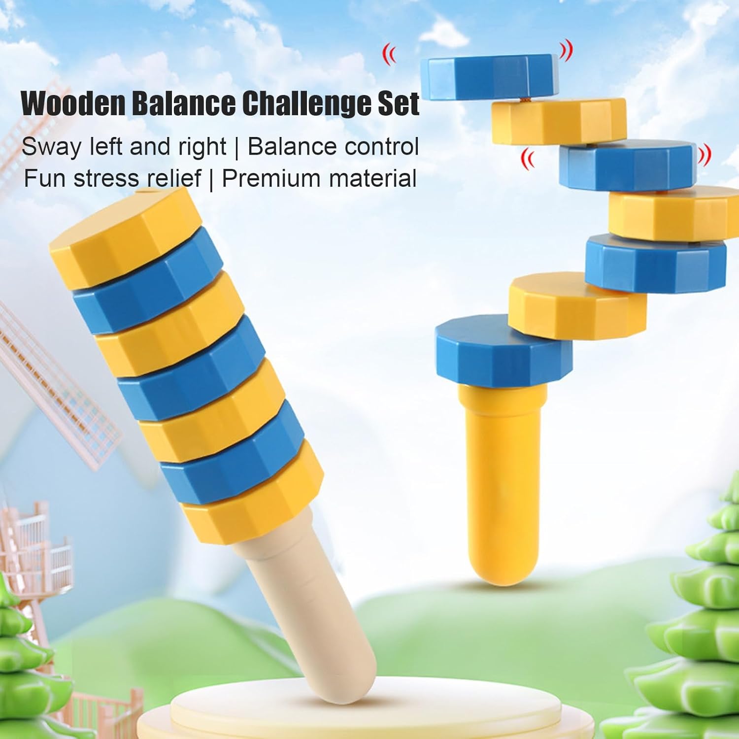 Handheld Wooden Balancers, Wooden Balance Challenge Set, Hand Eye Coordination Sensory Balance Toy for Kids, Coordination & Motor Skills, Encourages Creative Play & Patience