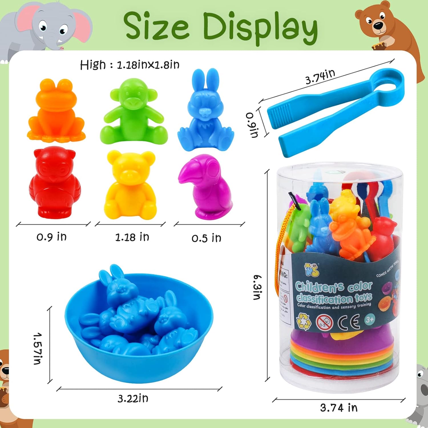 NAODONGLI Counting Color Sorting Toys Animals Matching Games with Rainbow Bowls,Preschool Learning Educational Montessori Sensory Training Easter Basket Stuffers Gifts for 3 4 5 Year Old Toddlers