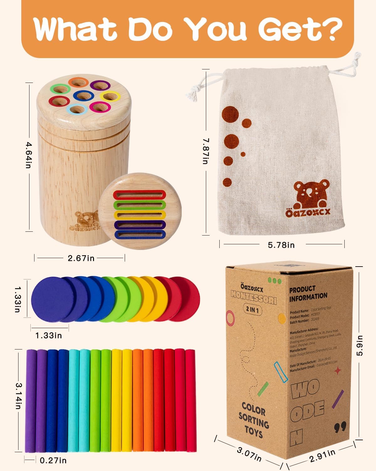 oazoxcx Wooden Learning Color Sorting Toys for Toddlers Sensory Sorting Coin Box Toys for Toddlers 1-3 Fine Motor Skills and Matching Games for Toddler Learning Toys